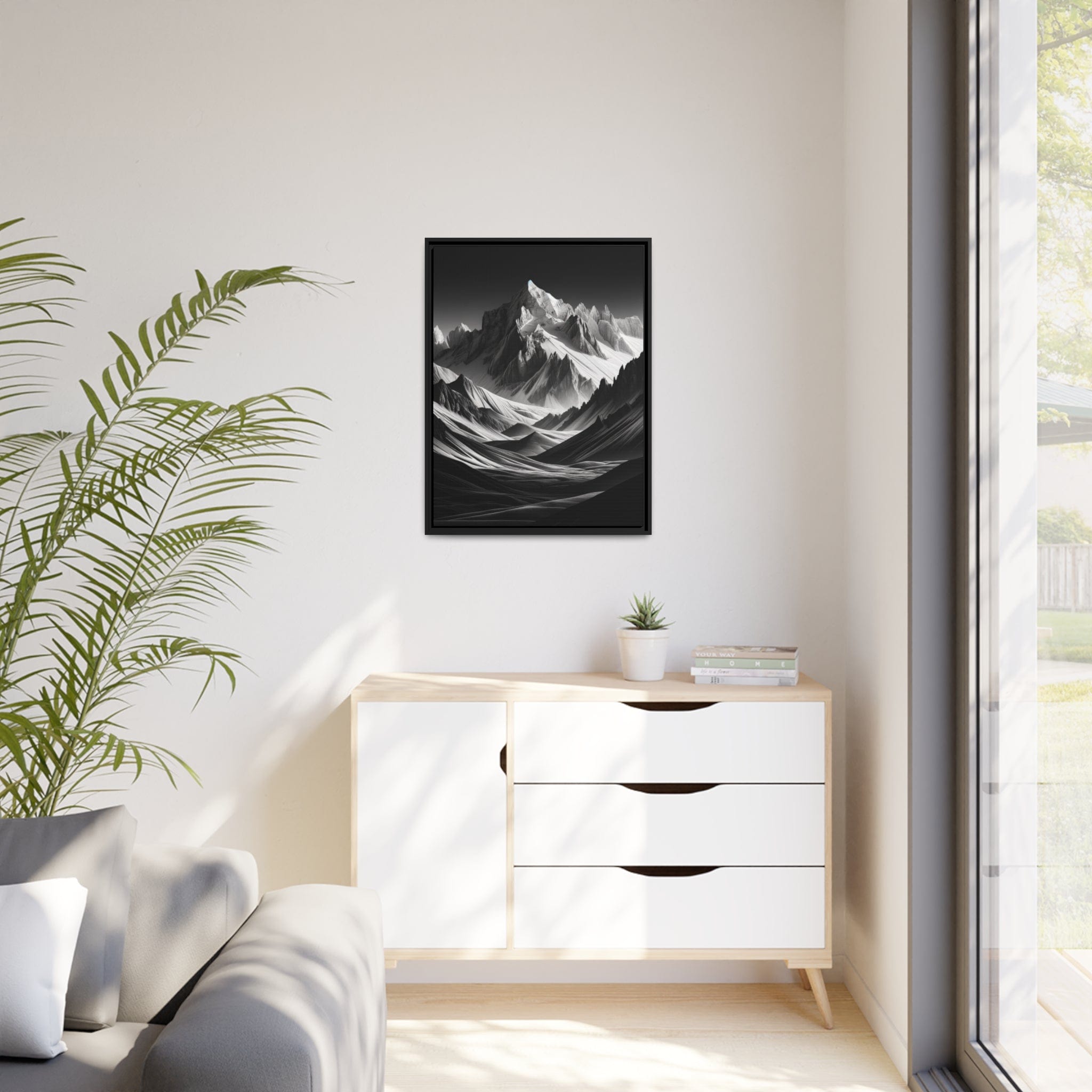 Printify Canvas Tableau "Contraste majestueux : Le paysage montagneux en noir et blanc"