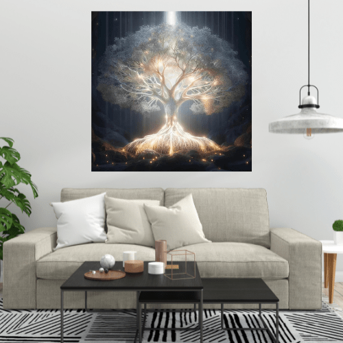 Tableau Harmonie en Blanc: L'Arbre de Vie Canvanation