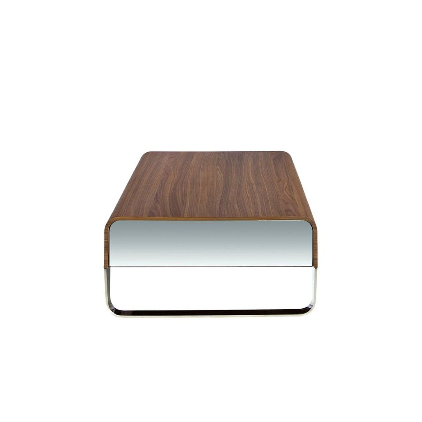 Canvanation Table Basse Moderne en Bois Noyer avec Tiroirs Miroir et Pieds en Acier Chromé