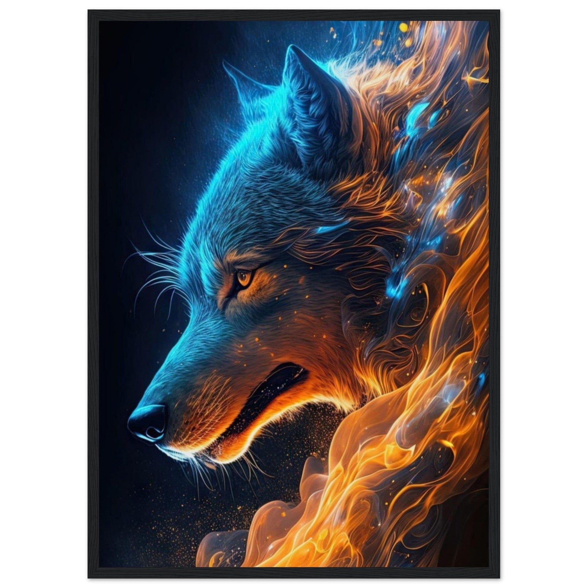 Tableau Loup Feu Eau - Canvanation