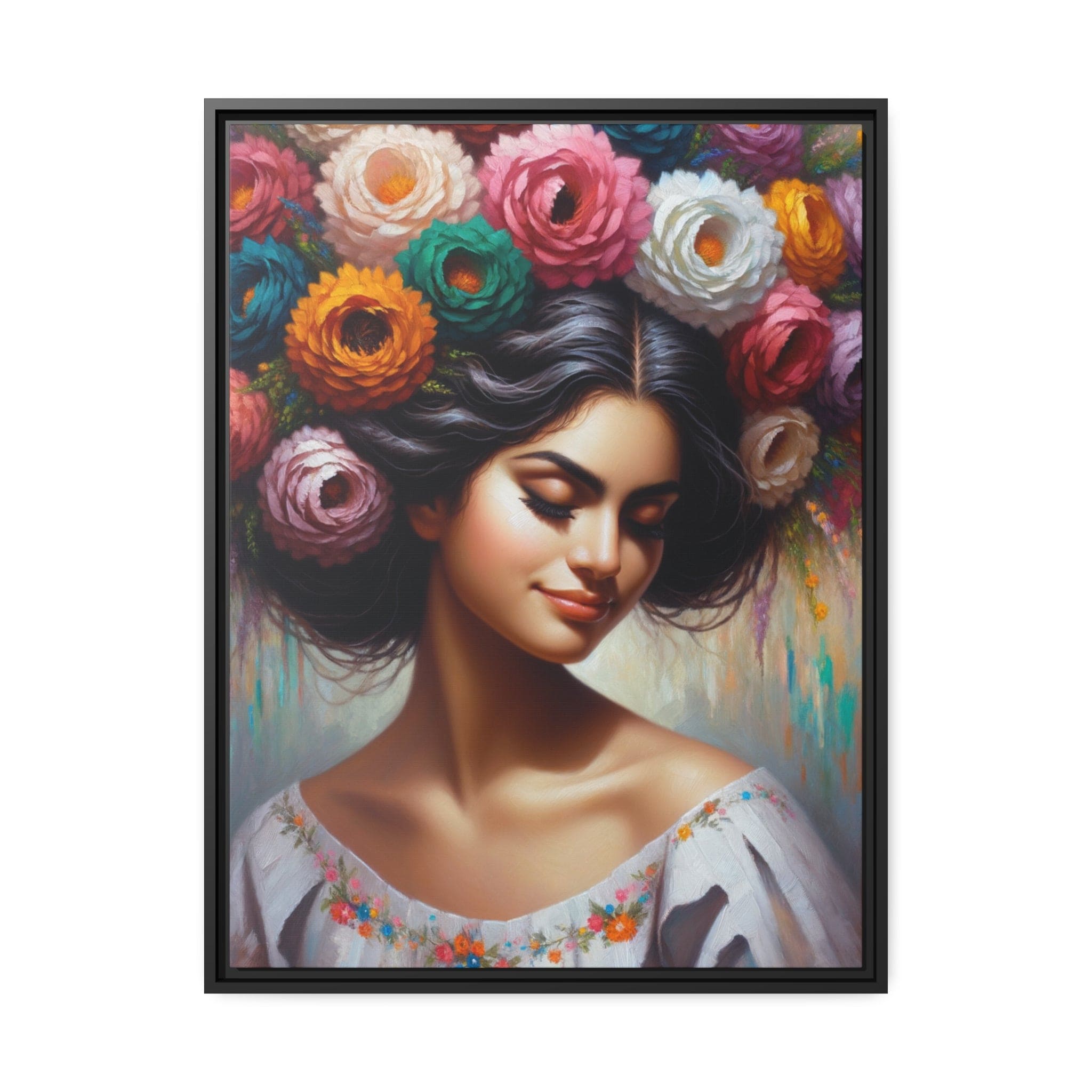 Printify Canvas 24" x 32" (Vertical) Tableau Femme Avec Des Fleurs