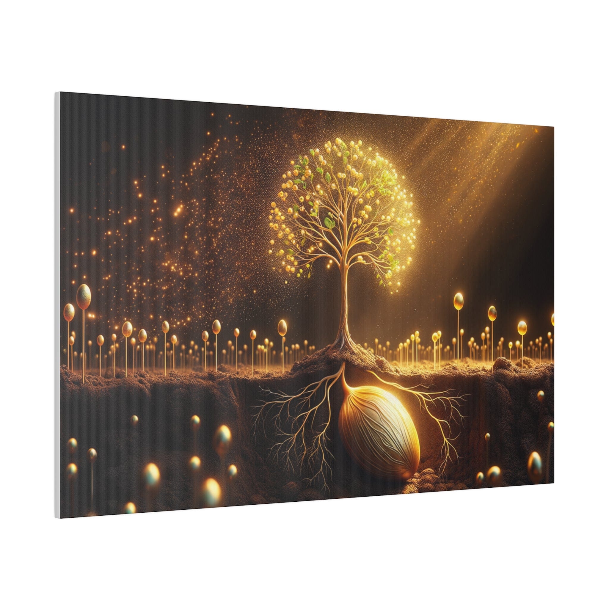 Printify Canvas Tableau L'Arbre de Vie scintillant d'or