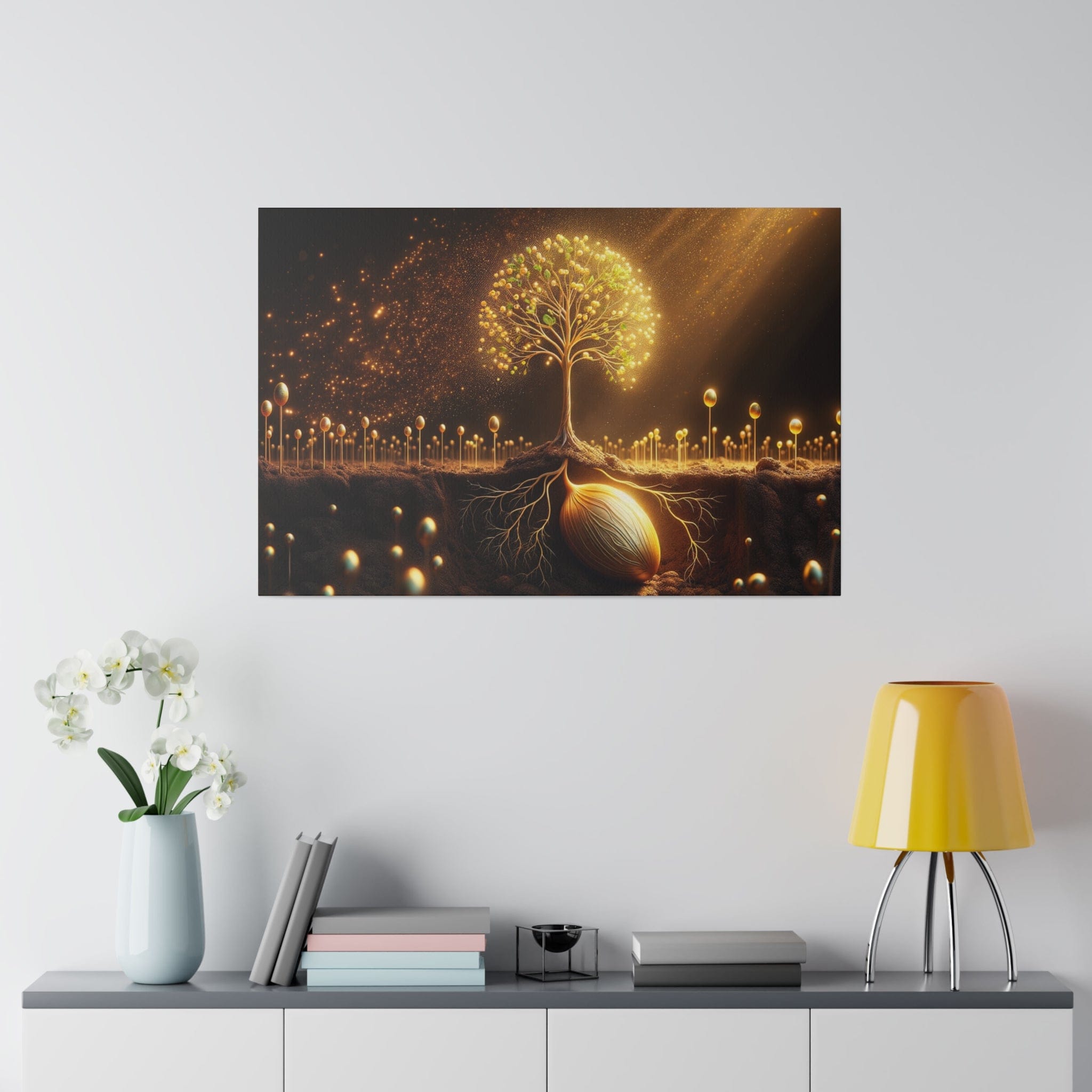 Printify Canvas 50.80 Cm″ x 76.20 Cm″ (Horizontal) Tableau L'Arbre de Vie scintillant d'or