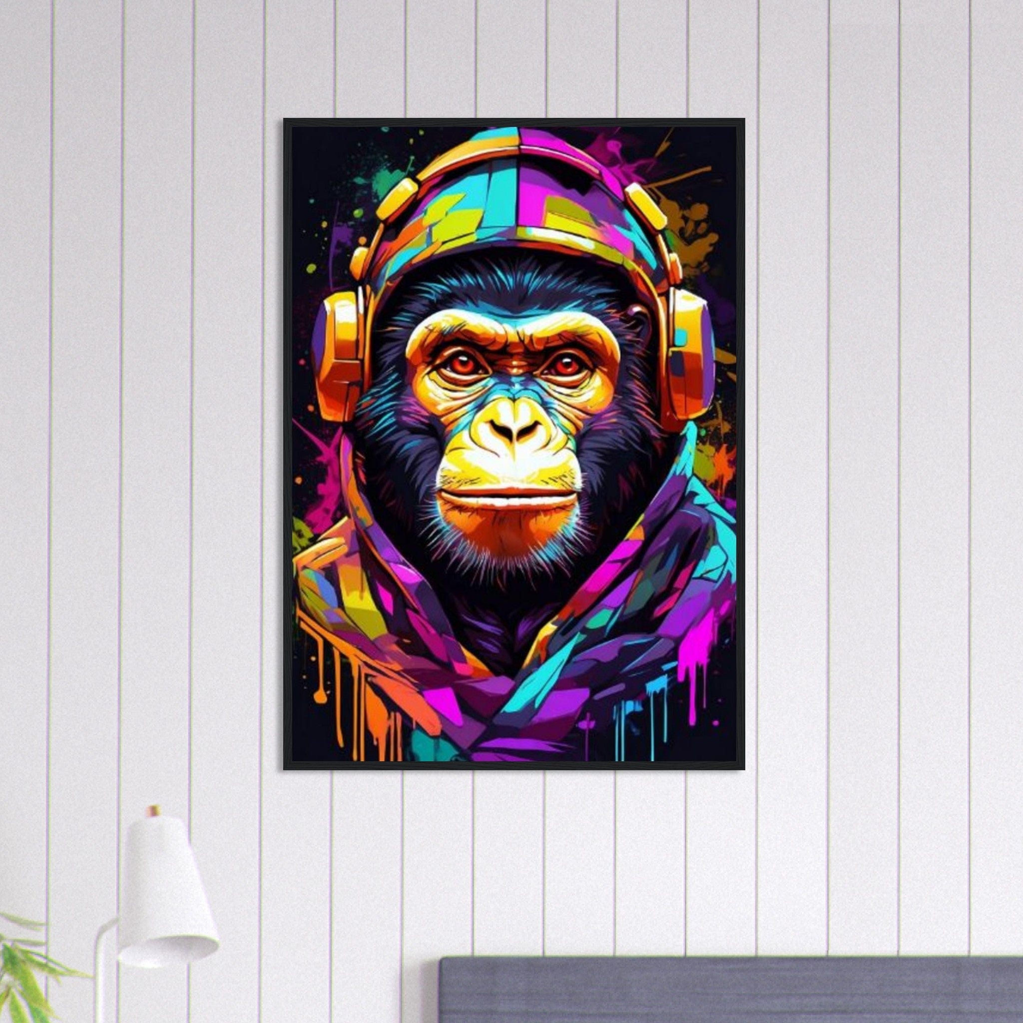 Canvanation Print Material 70x100 cm / 28x40″ Tableau Singe Pop Art En Sweat Avec Un Casque