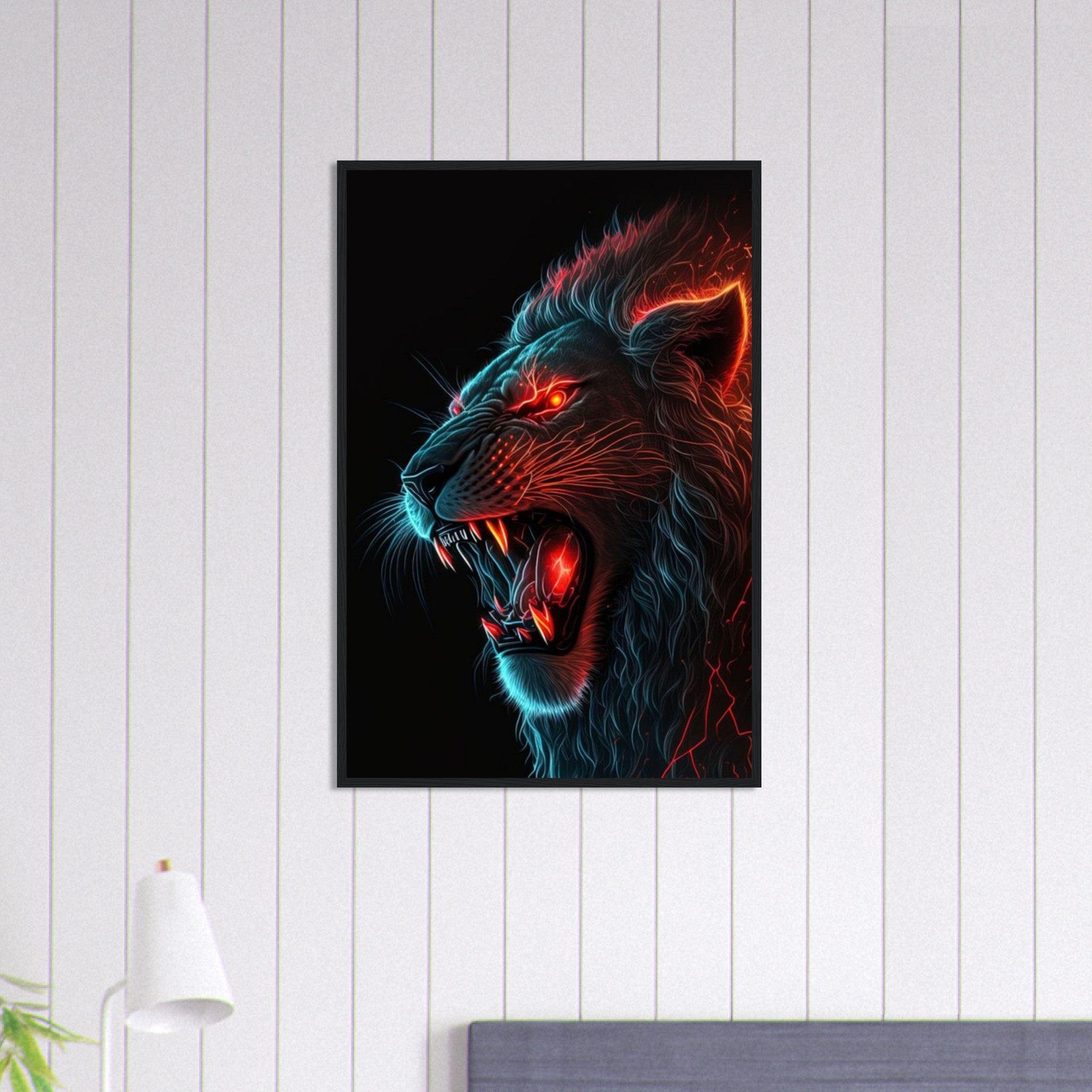 Canvanation Print Material 60x90 cm / 24x36″ Tableau Lion Feu Bleu Orange