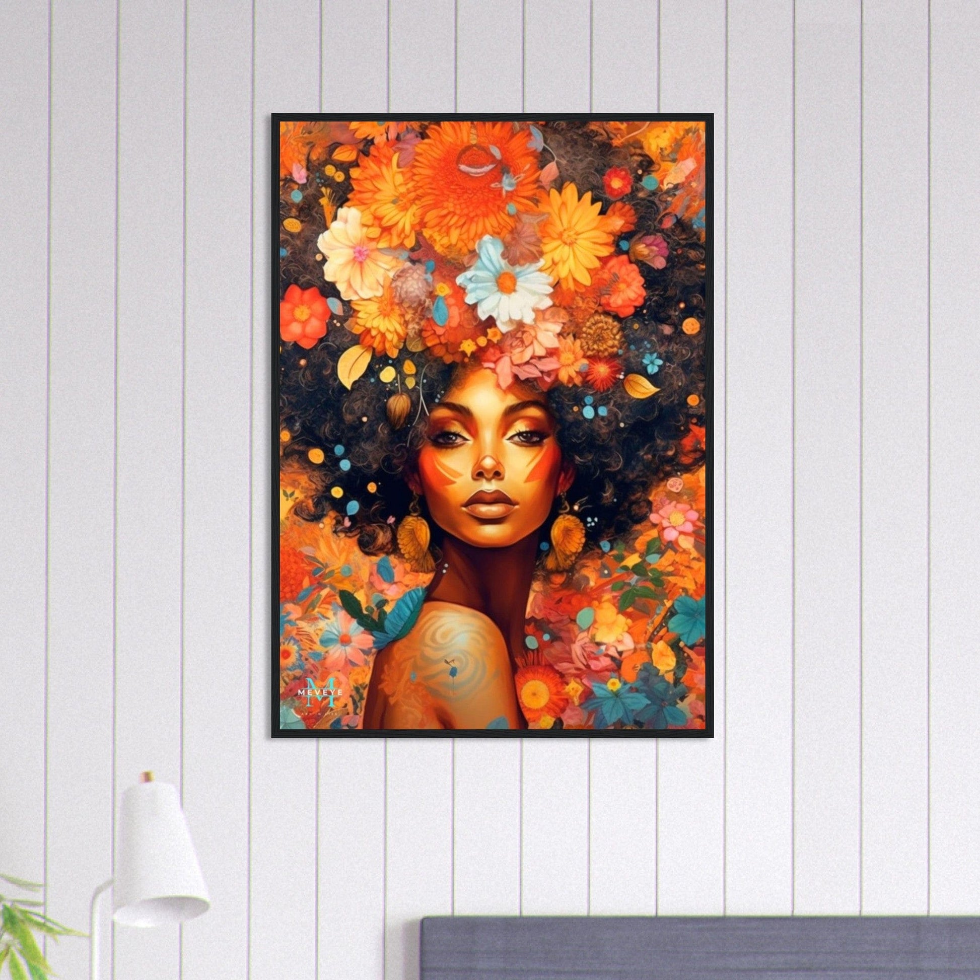 Tableau femme fleurs cheveux