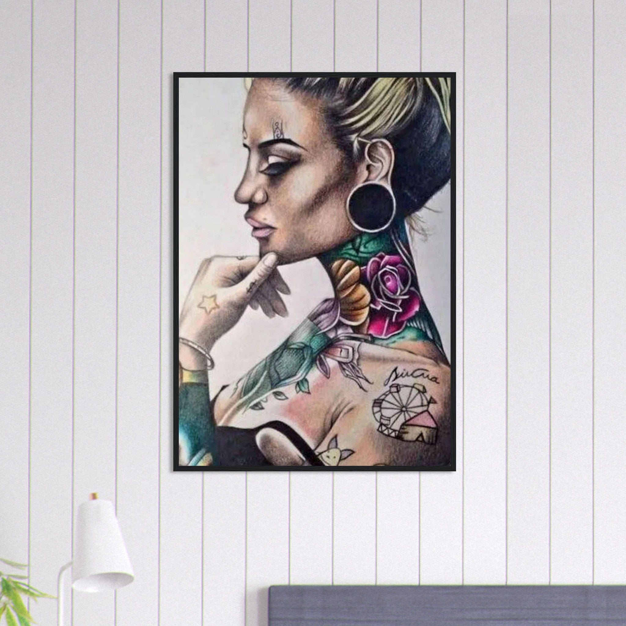 Canvanation Print Material 70x100 cm / 28x40″ Tableau Street Art Femme Tatouage Fleurs