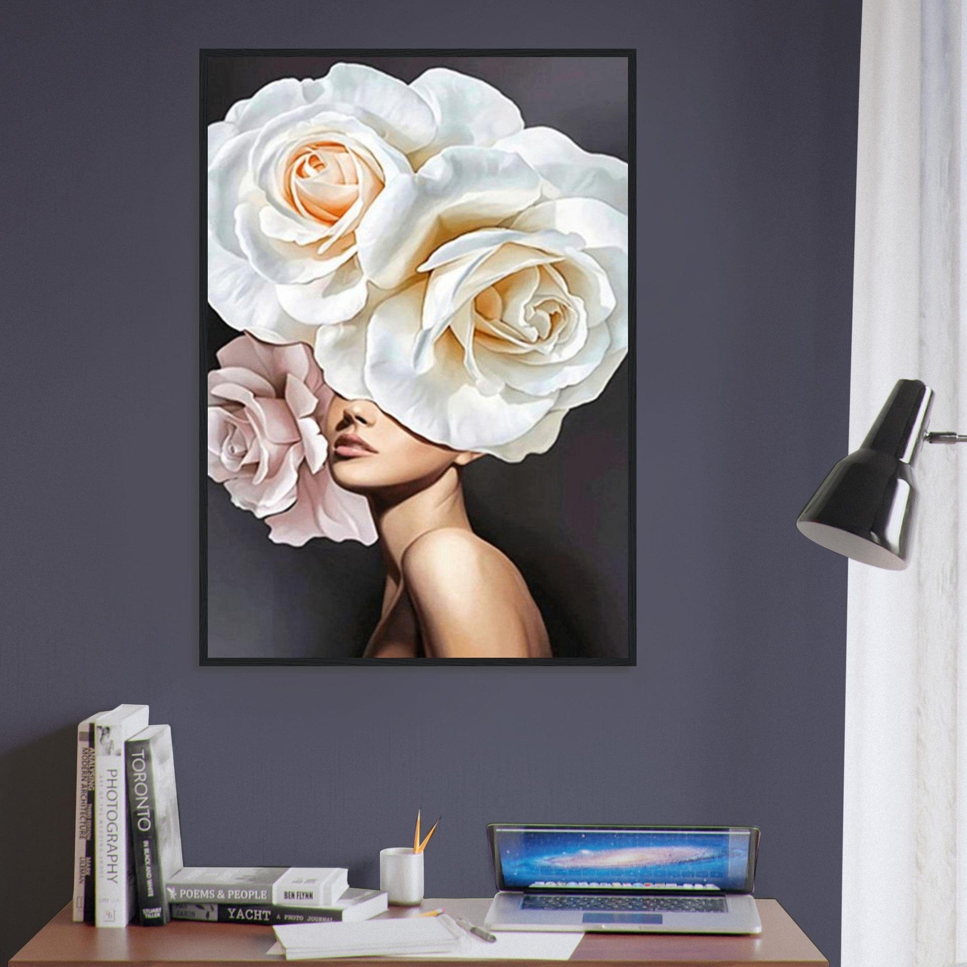 Tableau Femme Fleurs Cheveux Blanc