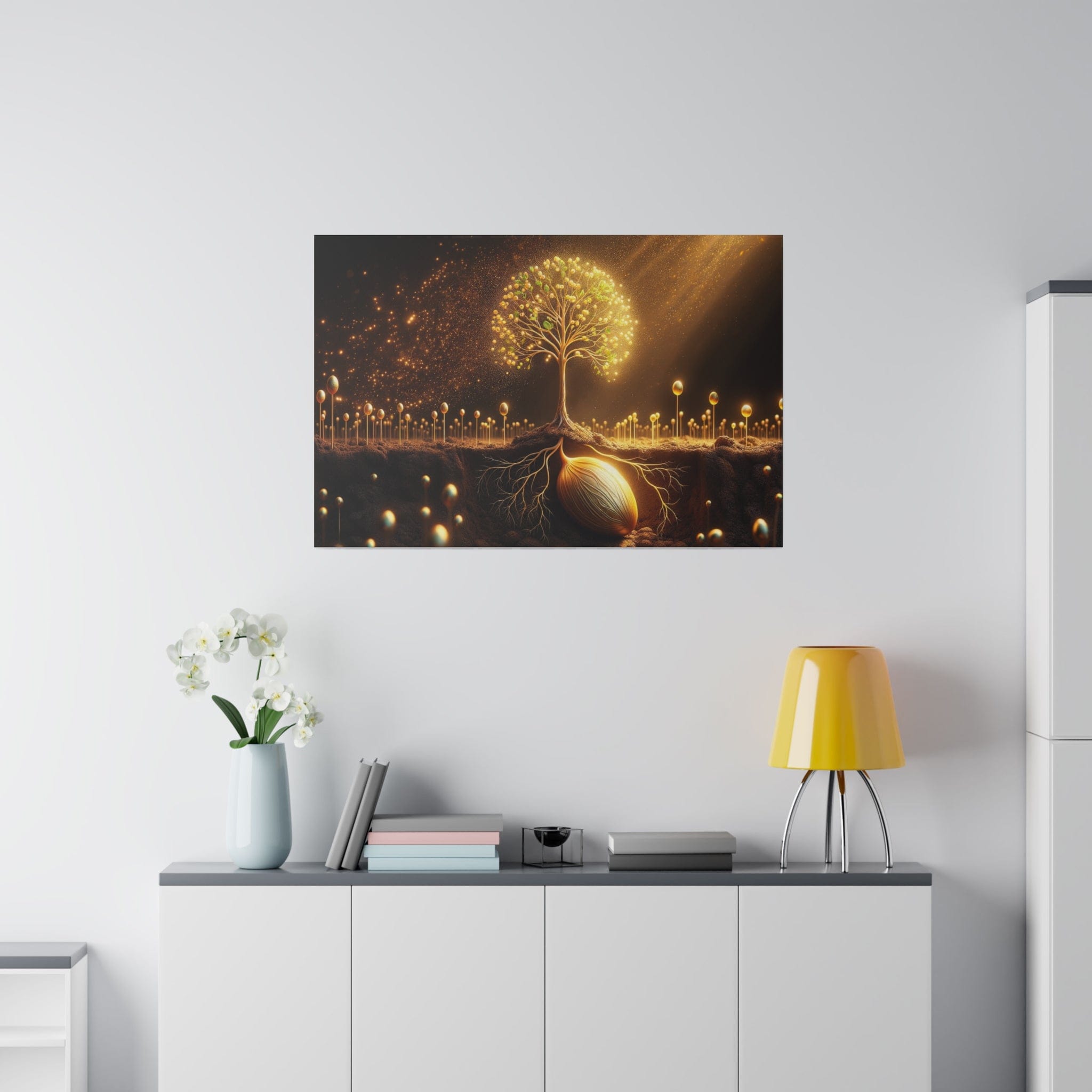 Printify Canvas 61.00 Cm" x 91.40 Cm" (Horizontal) Tableau L'Arbre de Vie scintillant d'or