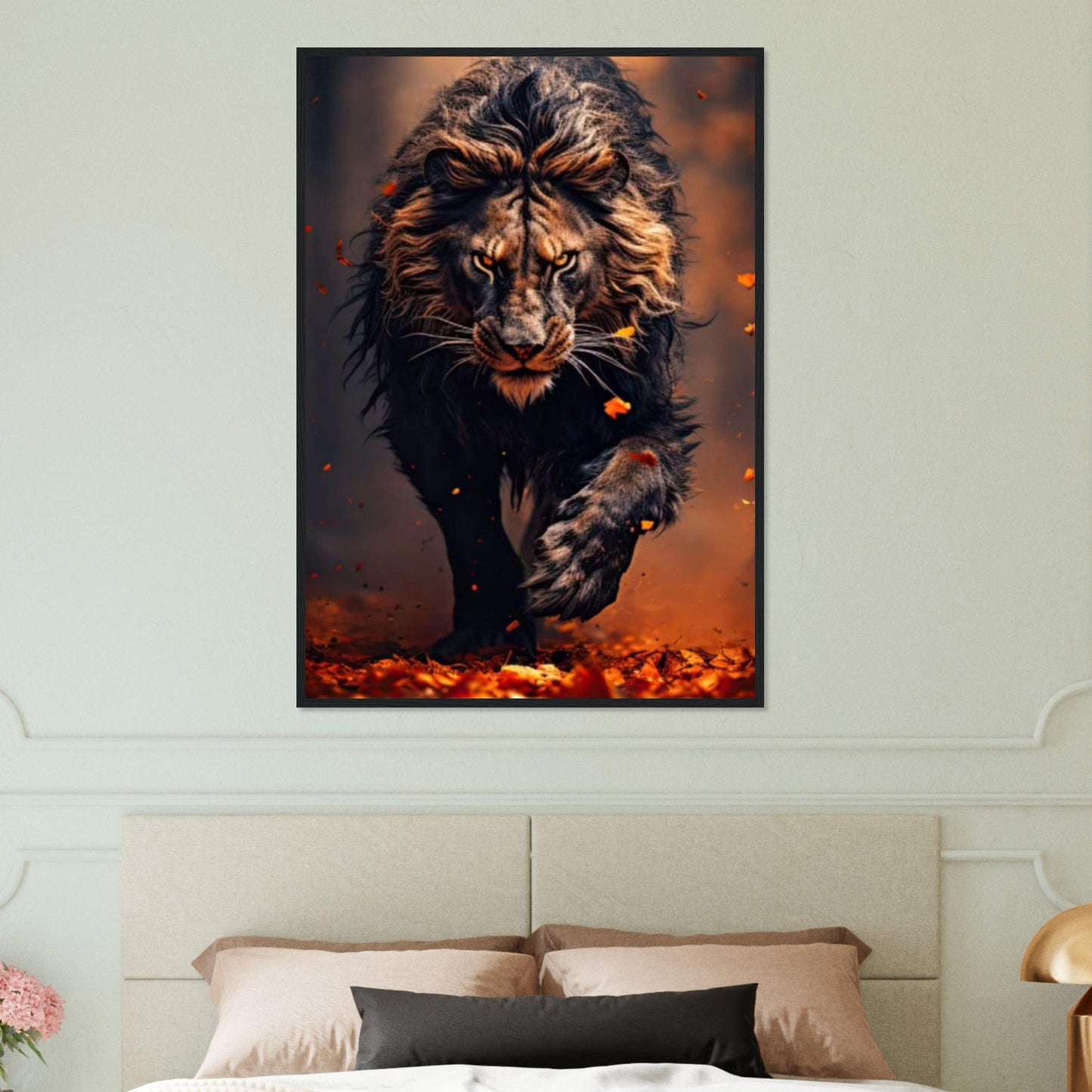 Tableau Lion Feu Orange