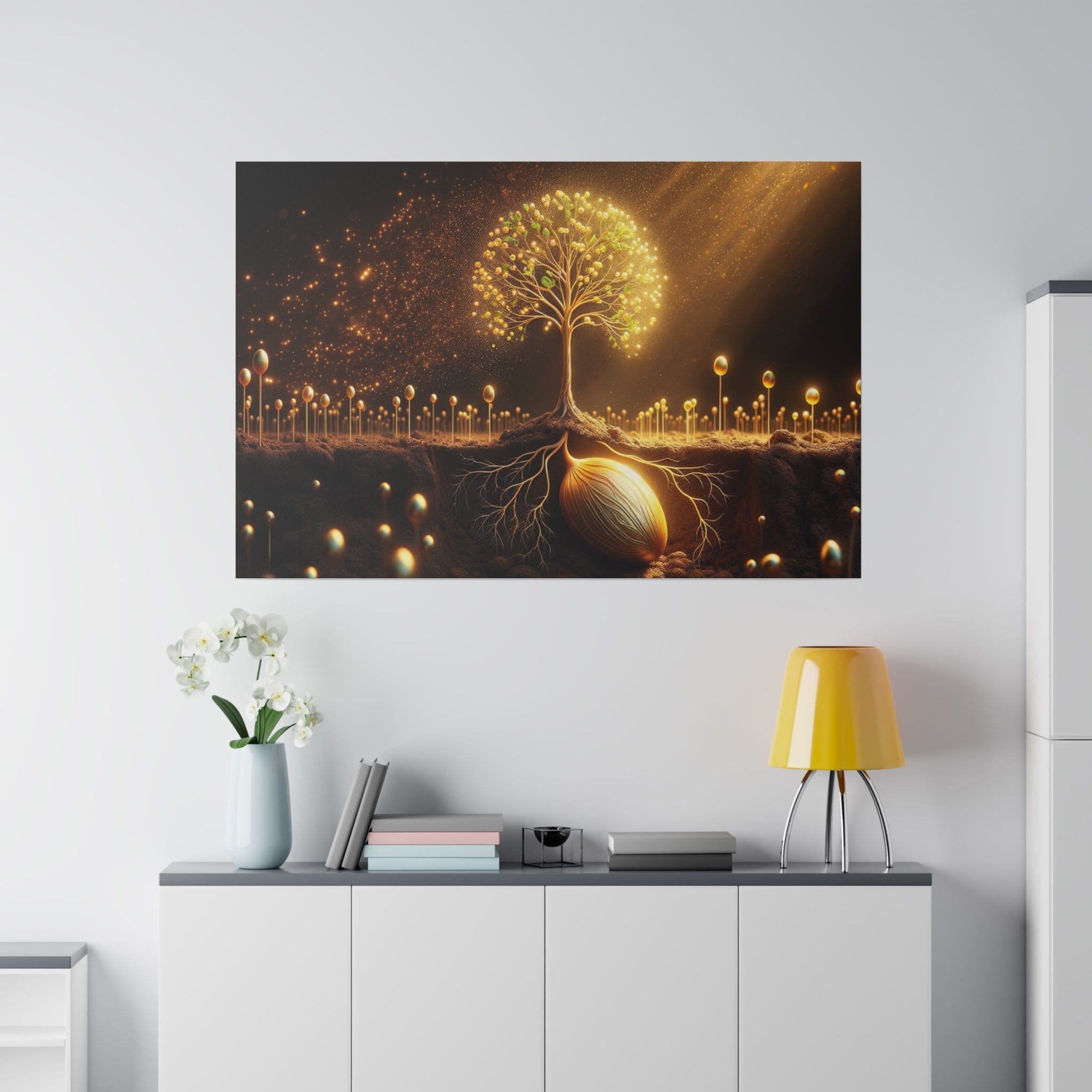 Printify Canvas 81.30 Cm″ x 121.90 Cm″ (Horizontal) Tableau L'Arbre de Vie scintillant d'or