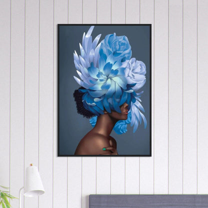 Tableau Femme Fleurs Cheveux Bleu