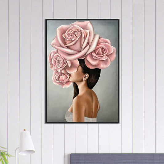 Tableau Femme Fleurs Cheveux Roses