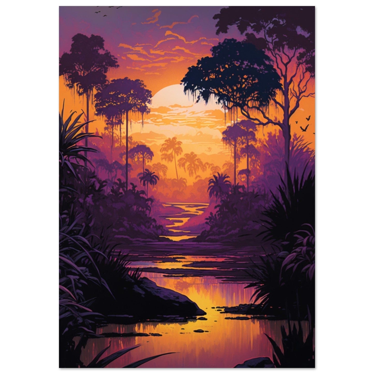 Tableau Jungle Couché De Soleil - Canvanation