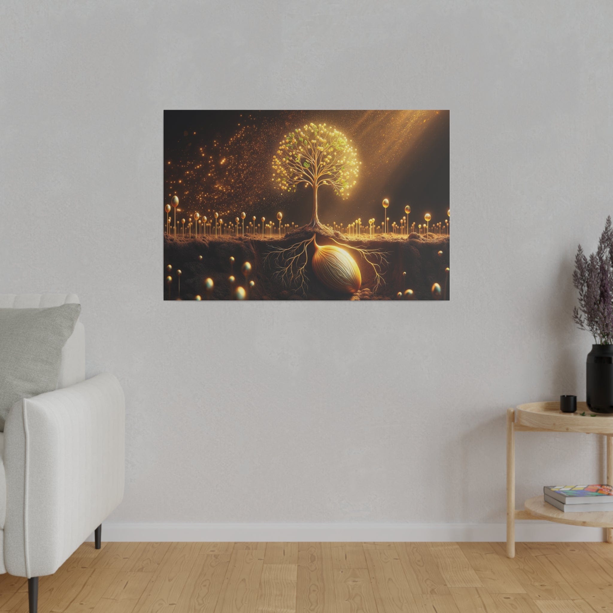 Printify Canvas Tableau L'Arbre de Vie scintillant d'or