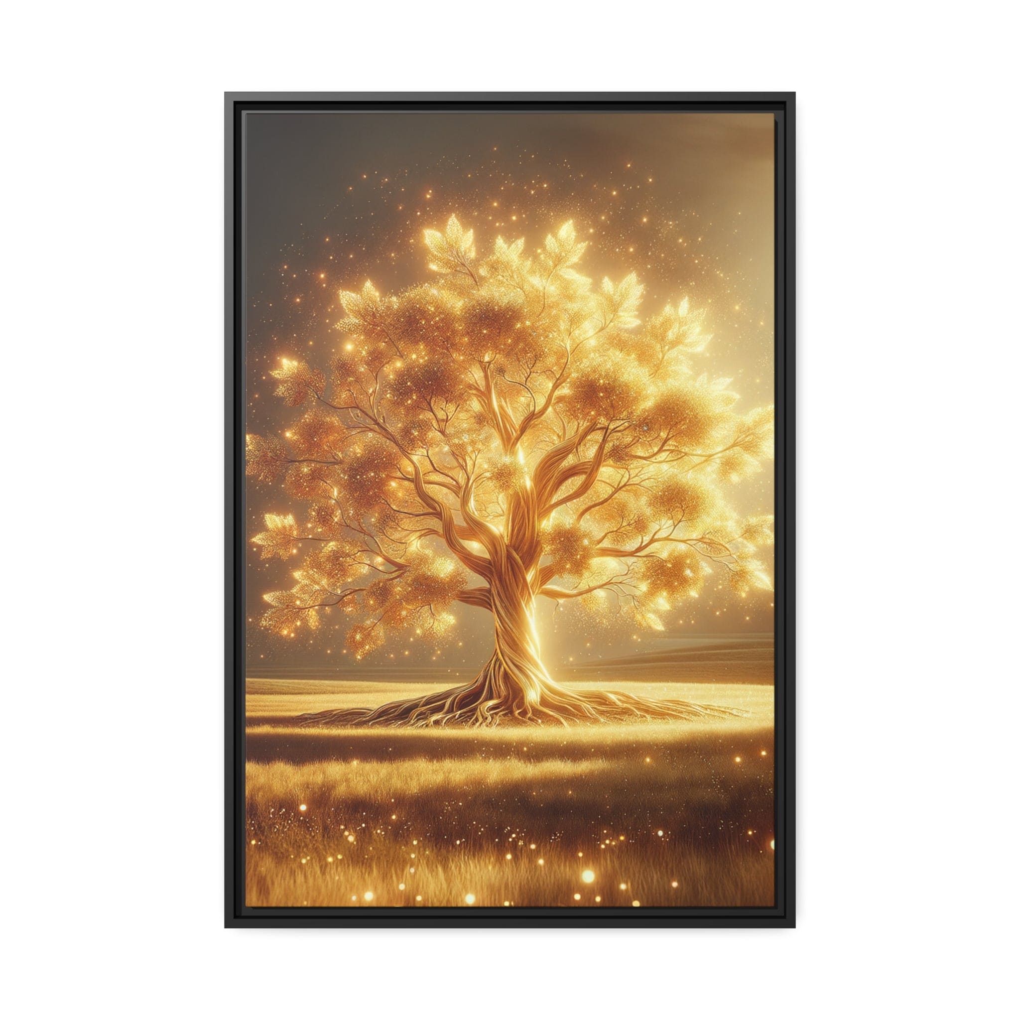 Printify Canvas 24″ x 36″ (Vertical) Tableau Arbre De Vie Les Feuilles D'or Bruissent Dans Le Vent