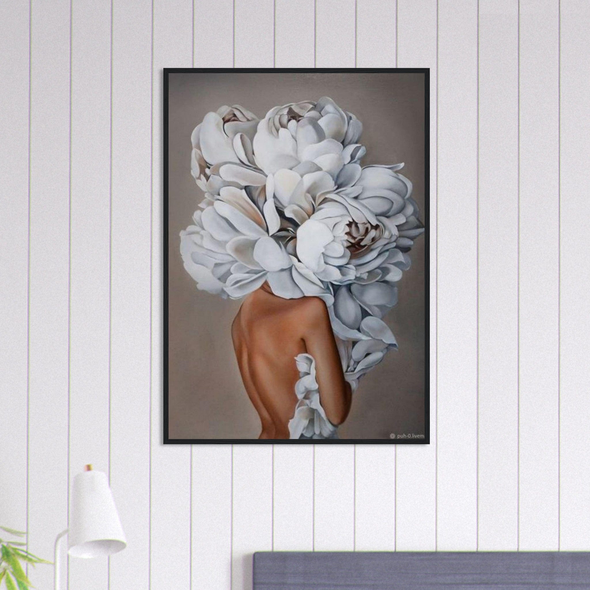 Tableau Femme Fleurs Cheveux Blanc