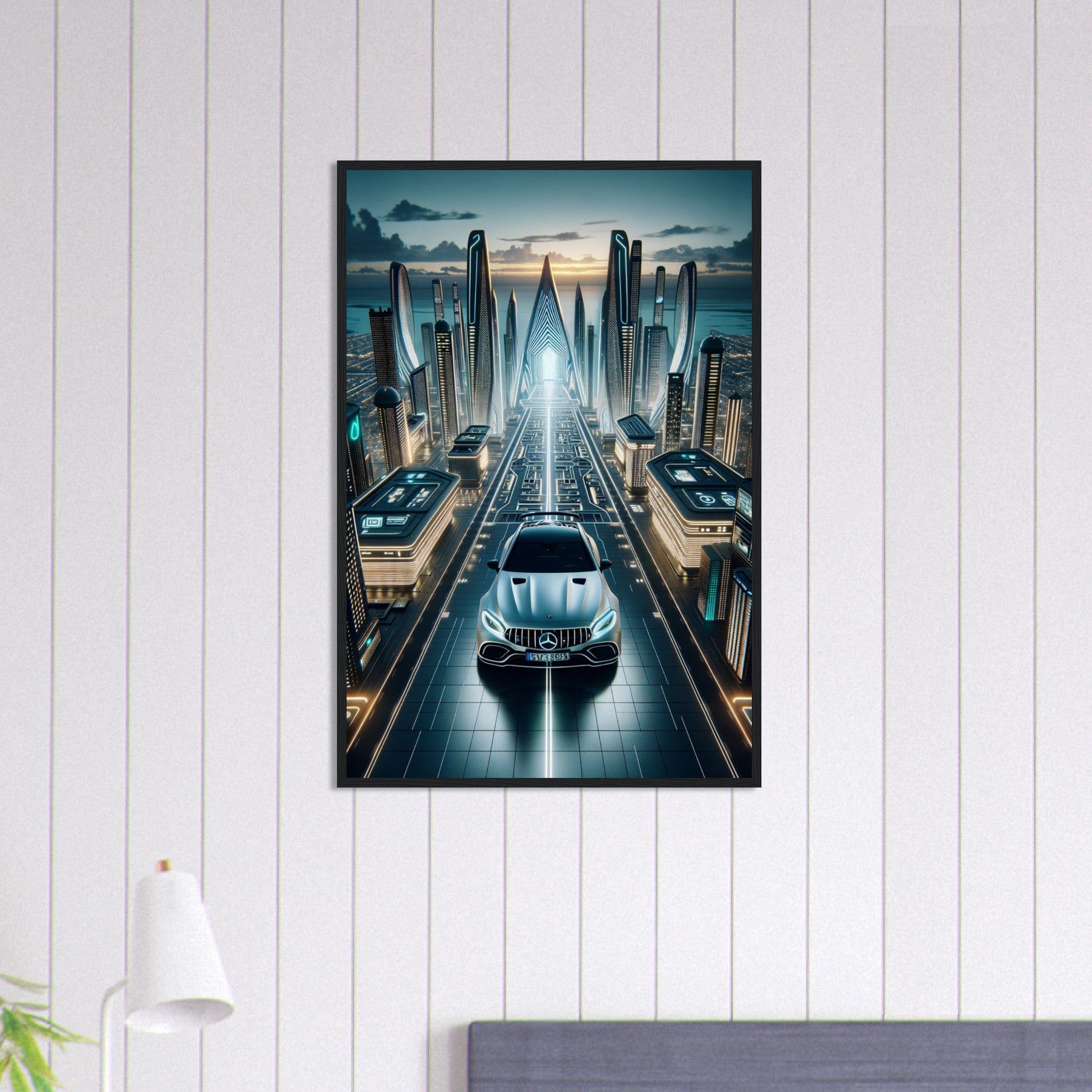 Canvanation Print Material 60x90 cm / 24x36″ Tableau Voiture Mercedes Benz C63 Amg, Ville futuriste