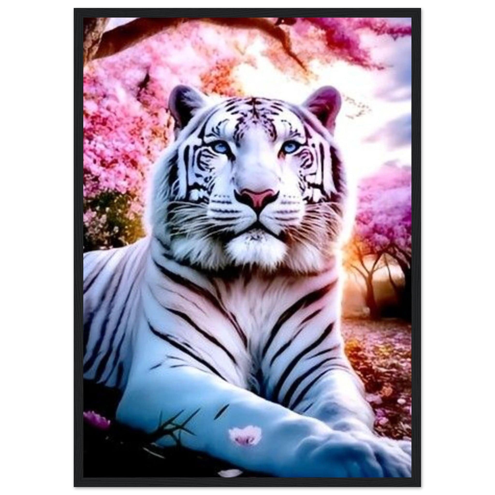 Tableau Tigre Blanc Fleurs De Cerisier - Canvanation