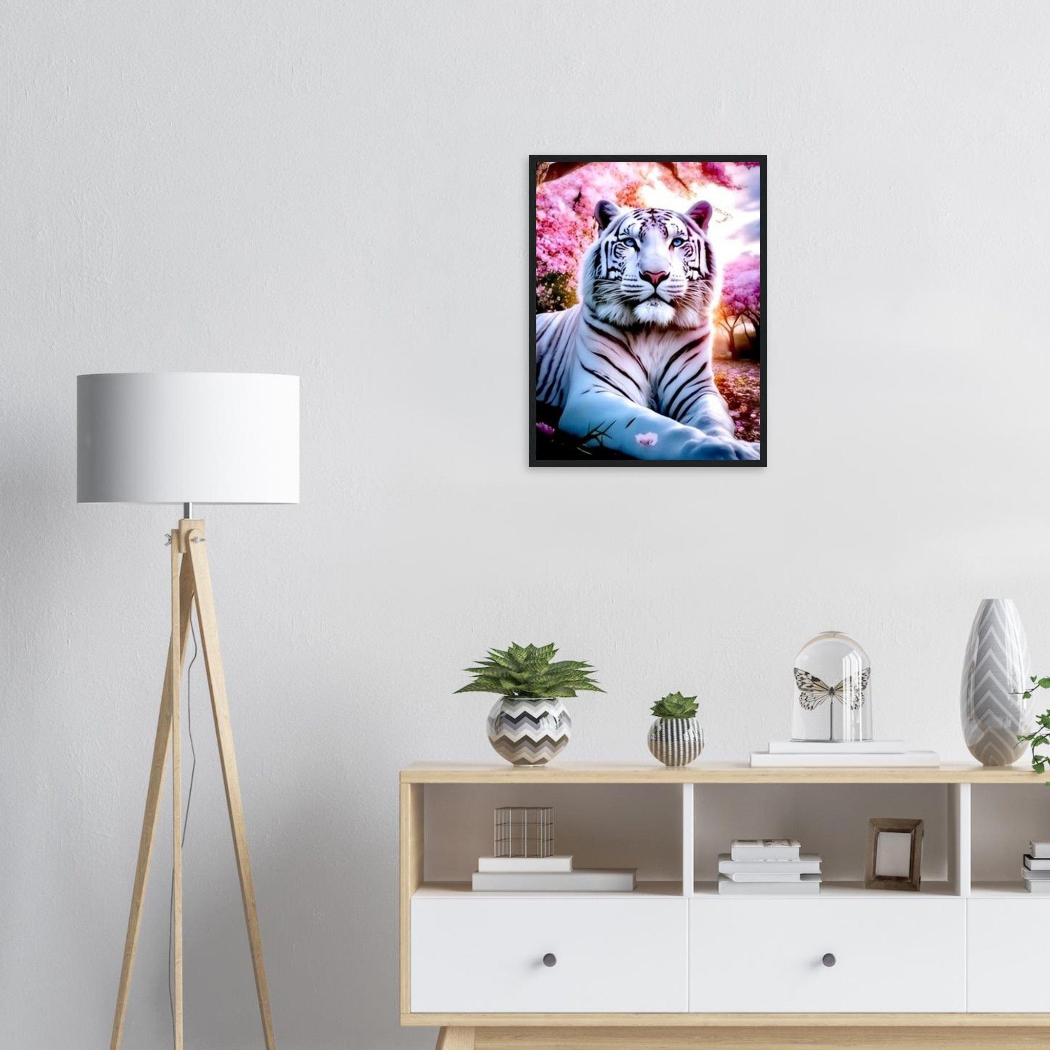 Tableau Tigre Blanc Fleurs De Cerisier 