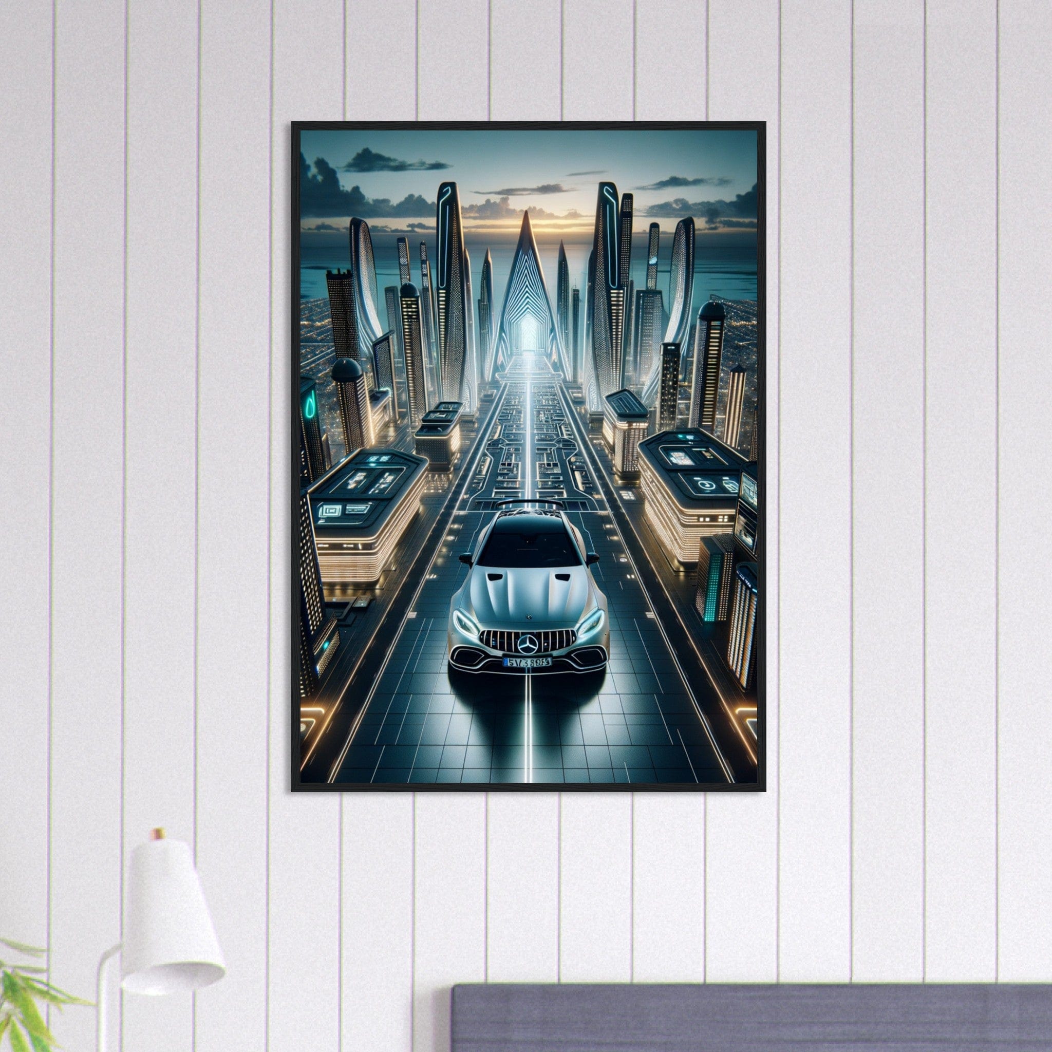 Canvanation Print Material 70x100 cm / 28x40″ Tableau Voiture Mercedes Benz C63 Amg, Ville futuriste