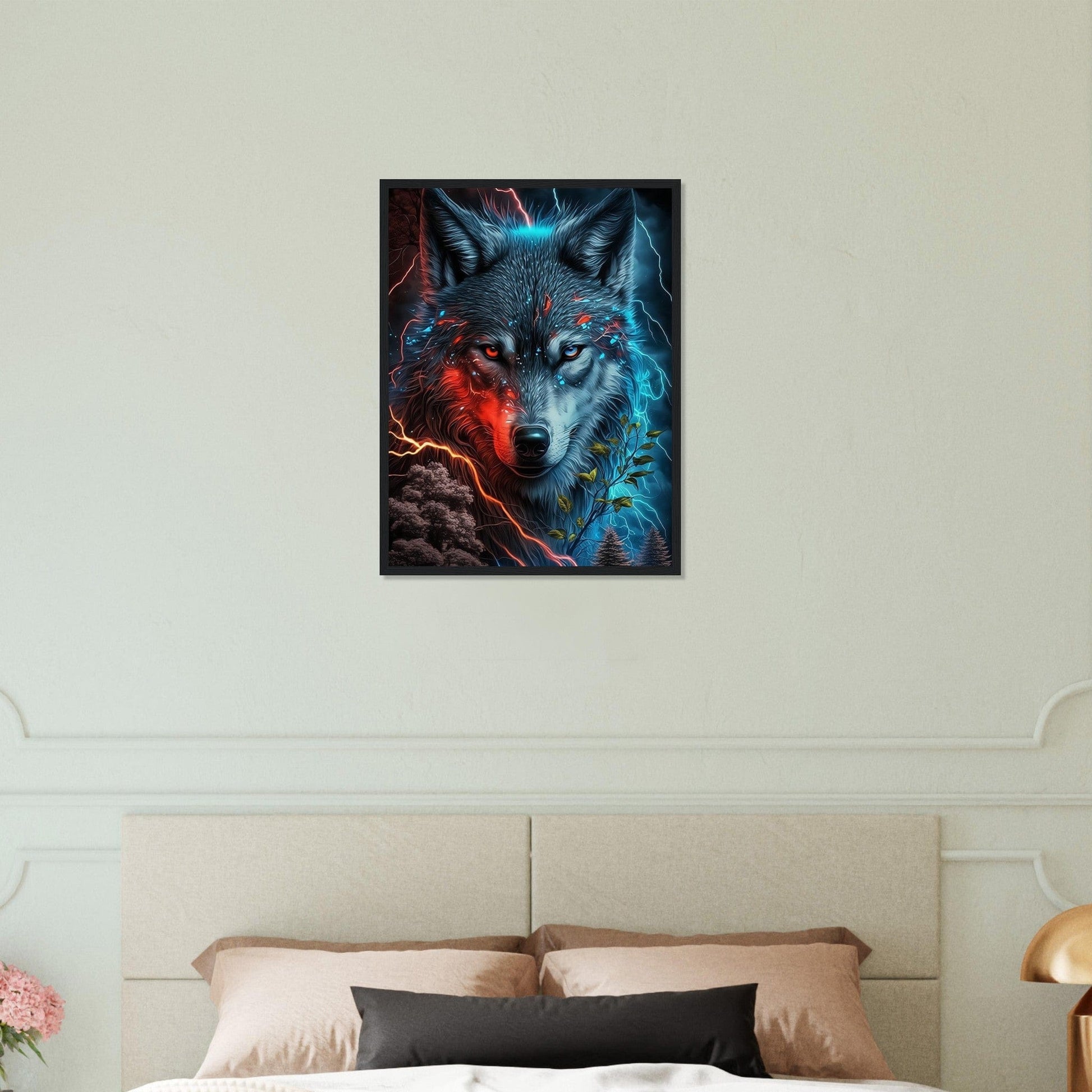 Tableau Loup Noir Bleu Rouge