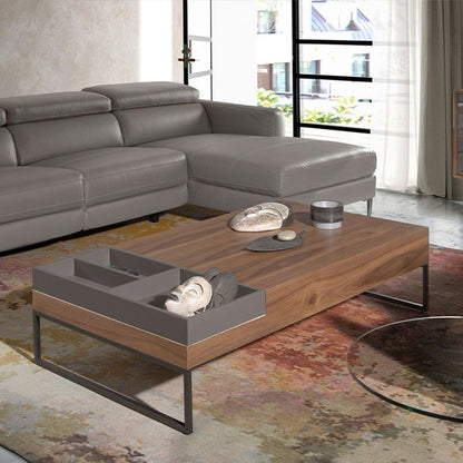 Canvanation Table Basse Rectangulaire Moderne en Noyer avec Compartiments Amovibles et Tiroir Push-Pull