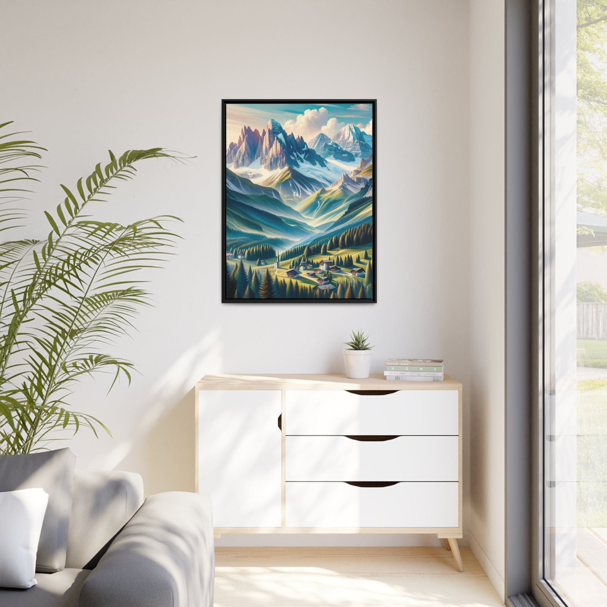 Printify Canvas Tableau "Émerveillement alpin : Un tableau vibrant des sommets majestueux des Alpes"