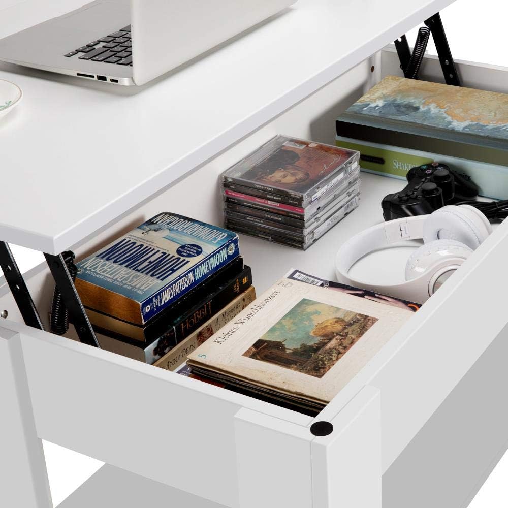 Canvanation Table Basse Blanche à Plateau Relevable 98 x 50 x 42 cm : Élégance et Fonctionnalité au Quotidien