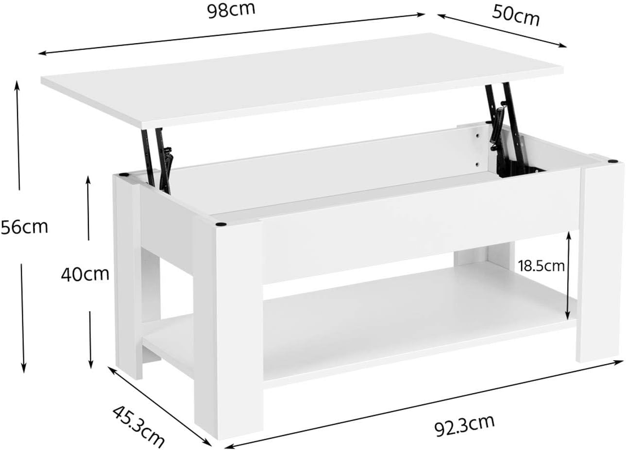 Table Basse Blanche à Plateau Relevable 98 x 50 x 42 cm : Élégance et Fonctionnalité au Quotidien