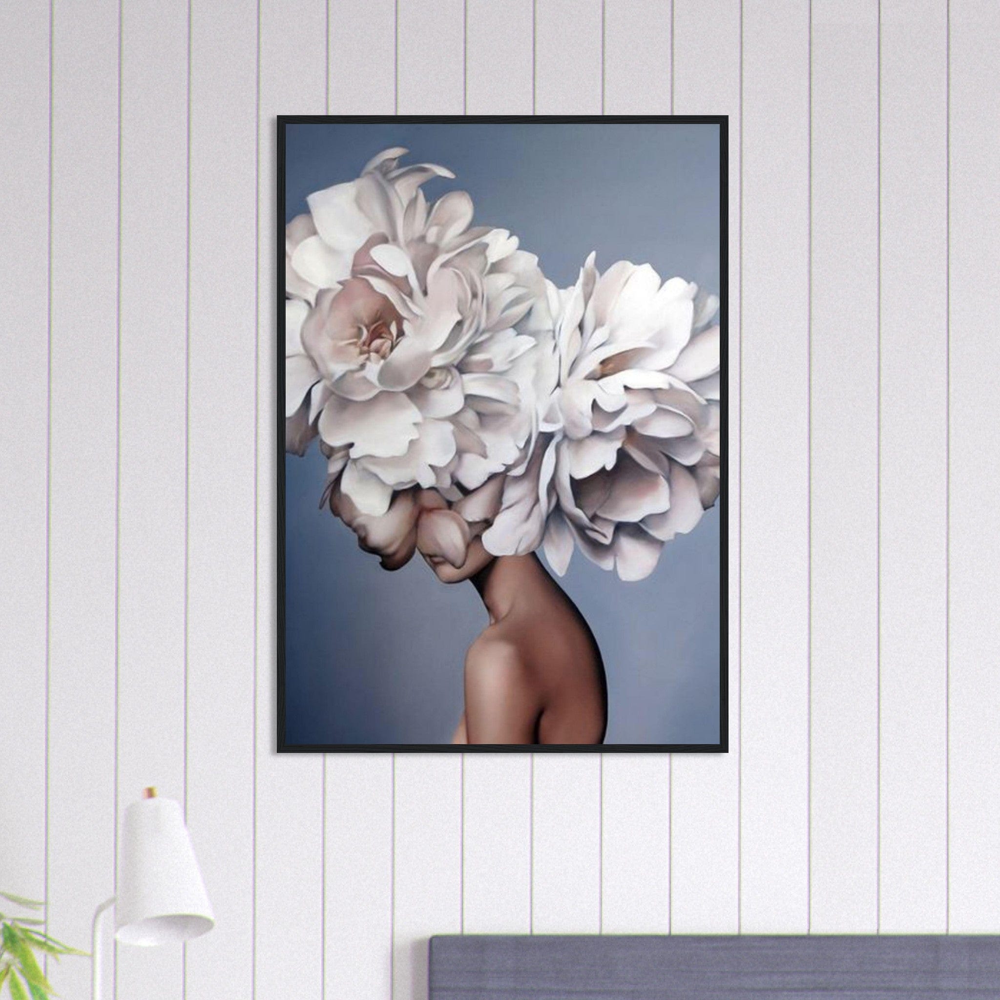 Tableau Femme Fleurs Cheveux Blanc Roses