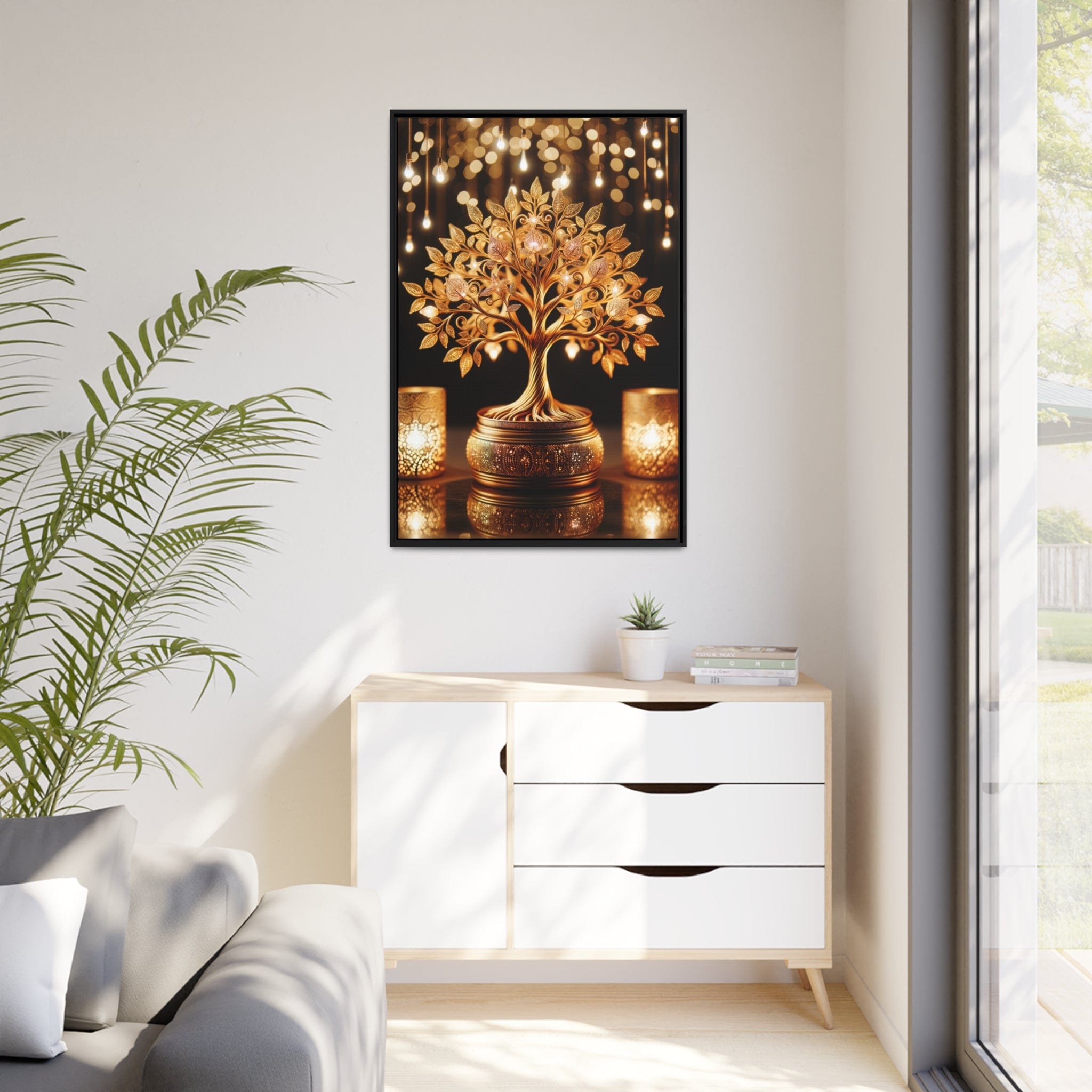 Printify Canvas Tableau Dorée Arbre De vie, Scintillant