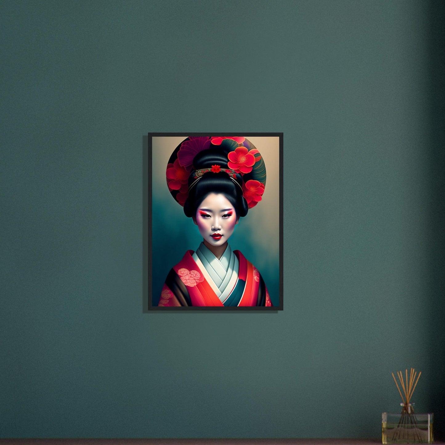 Tableau Japon Geisha Kimono Fleurs Canvanation