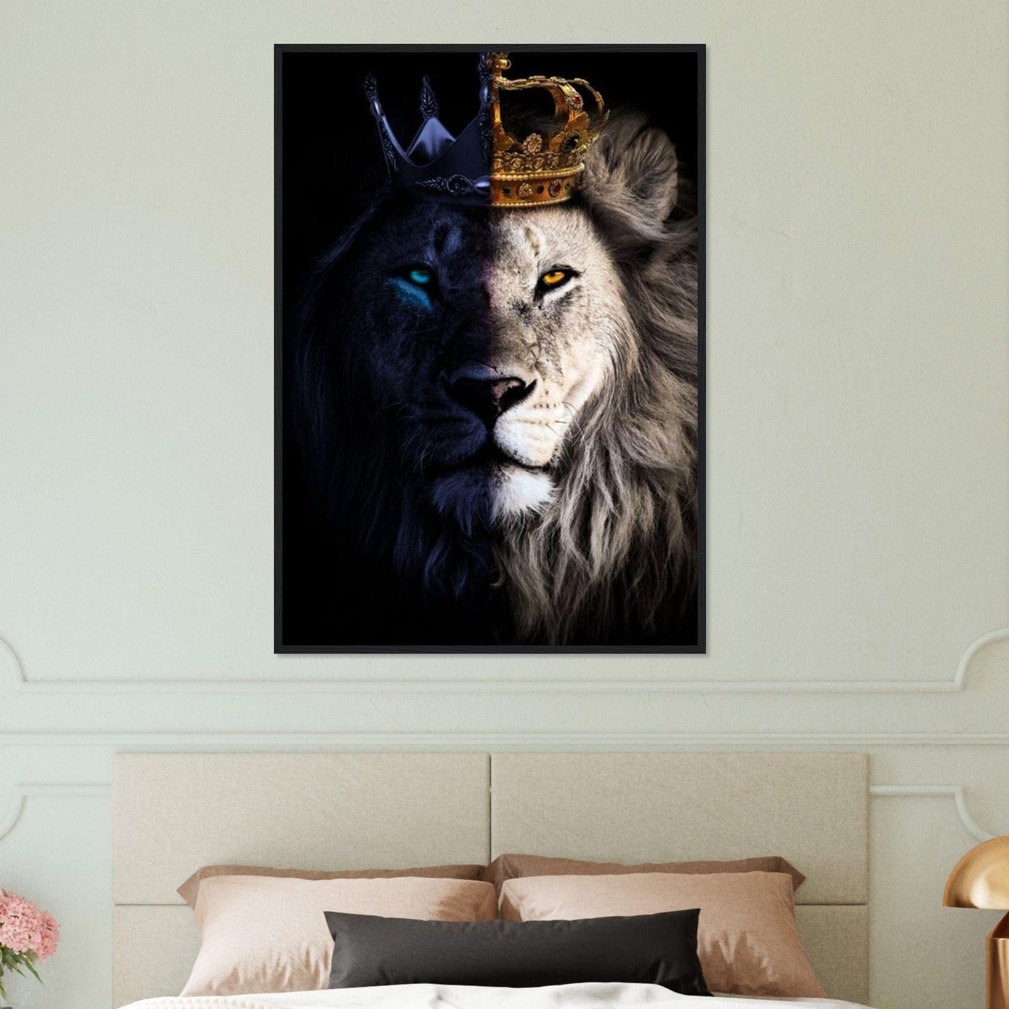 Tableau Lion Blanc Et Bleu