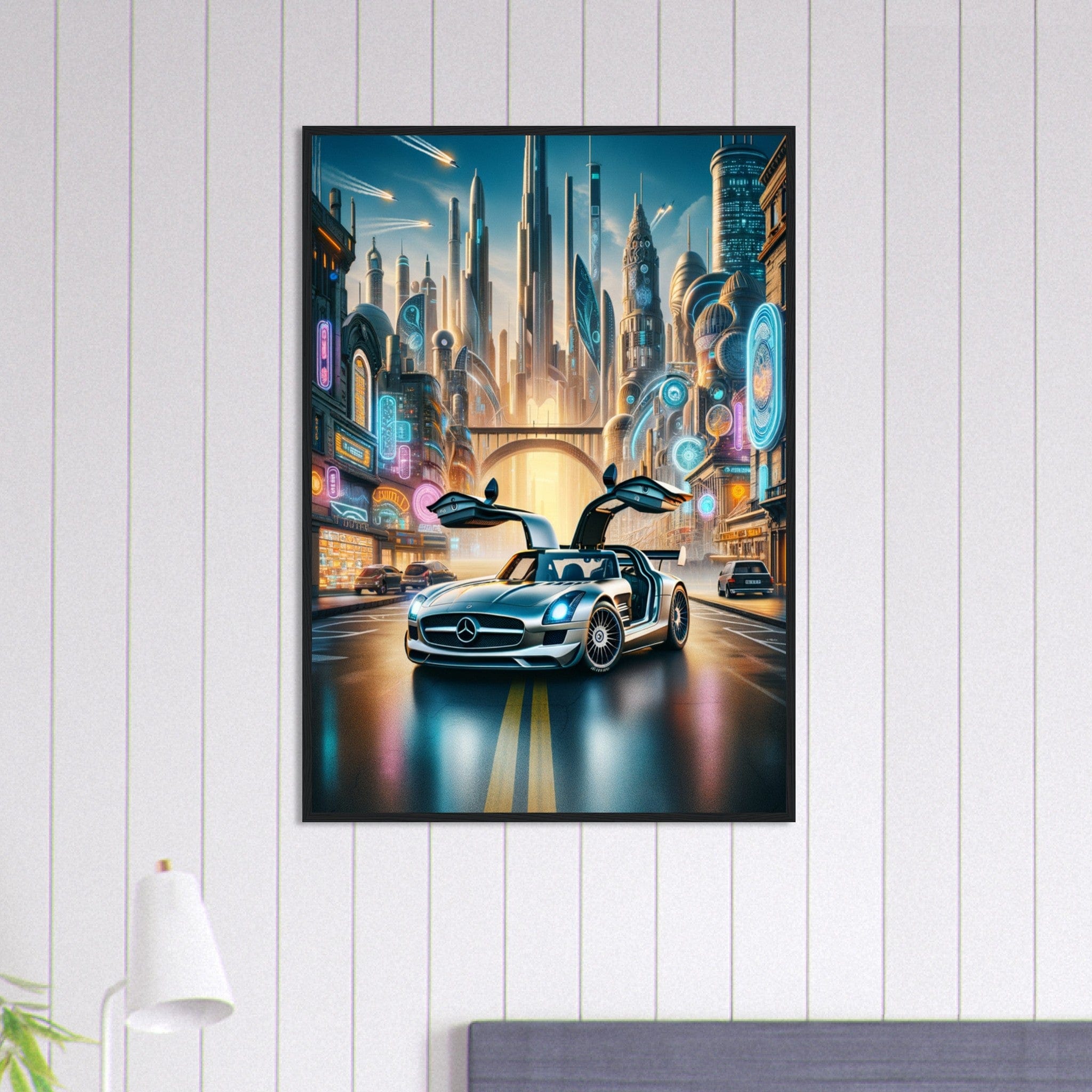 Canvanation Print Material 70x100 cm / 28x40″ Tableau Voiture  Mercedes Sls Amg, Ville Futuriste