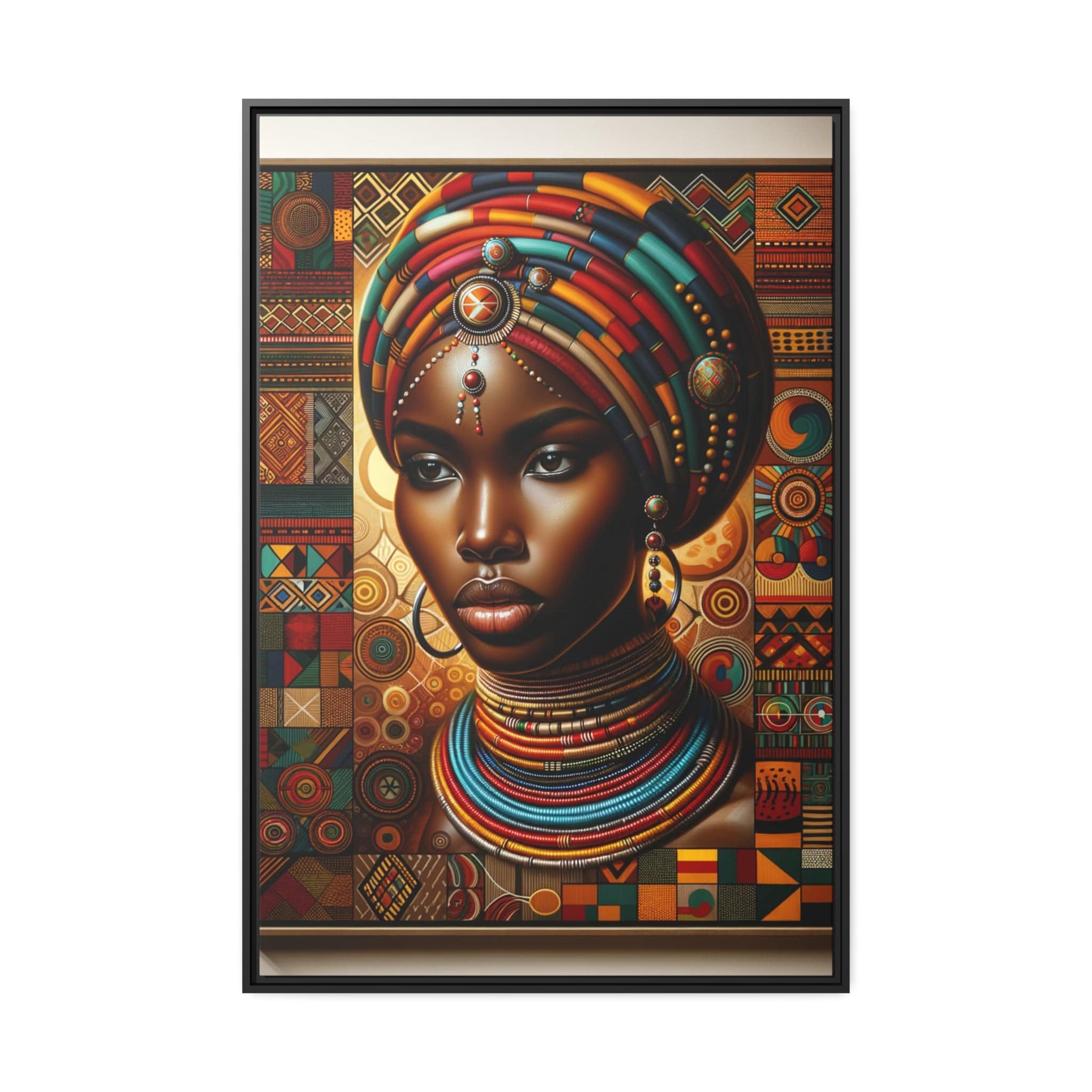 Printify Canvas 32″ x 48″ (Vertical) / Black / 1.25" Tableau "Élégance africaine : Un tableau vibrant rendant hommage à la beauté et à la force des femmes africaines"