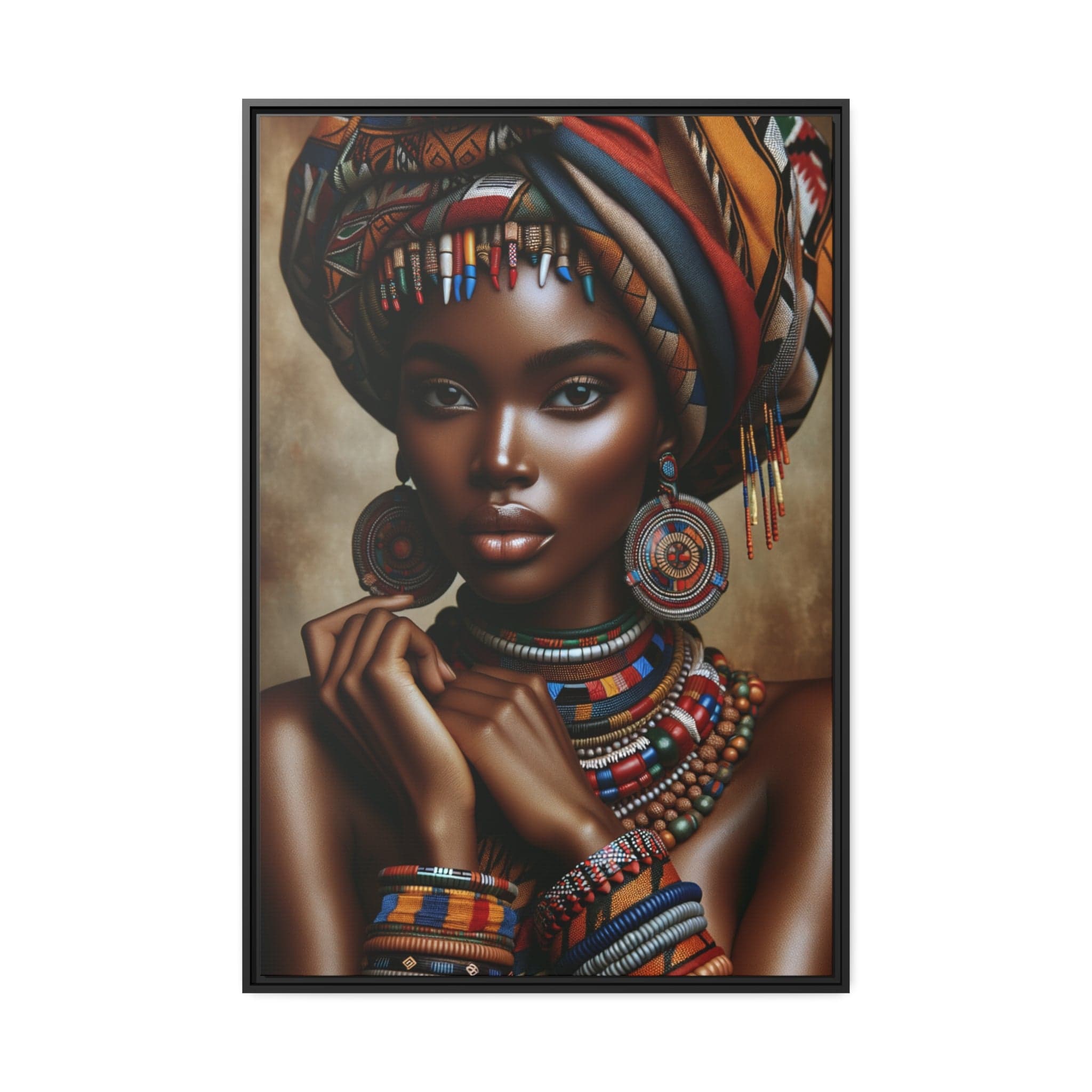 Printify Canvas 81.30 Cm″ x 121.90 Cm″ (Vertical) Tableau "La beauté africaine au féminin : un tableau vibrant de couleurs et d'émotions"