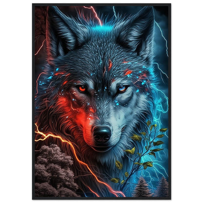 Tableau Loup Noir Bleu Rouge - Canvanation