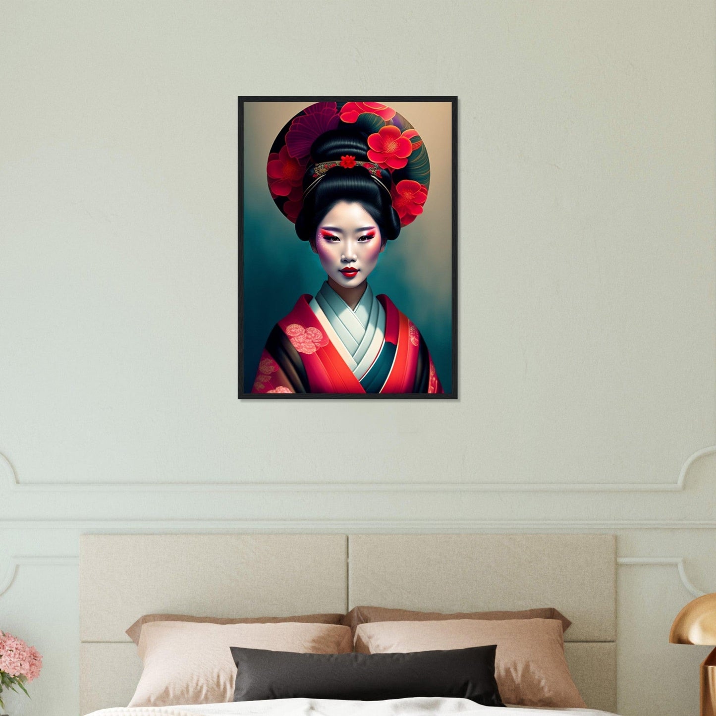 Tableau Japon Geisha Kimono Fleurs Canvanation