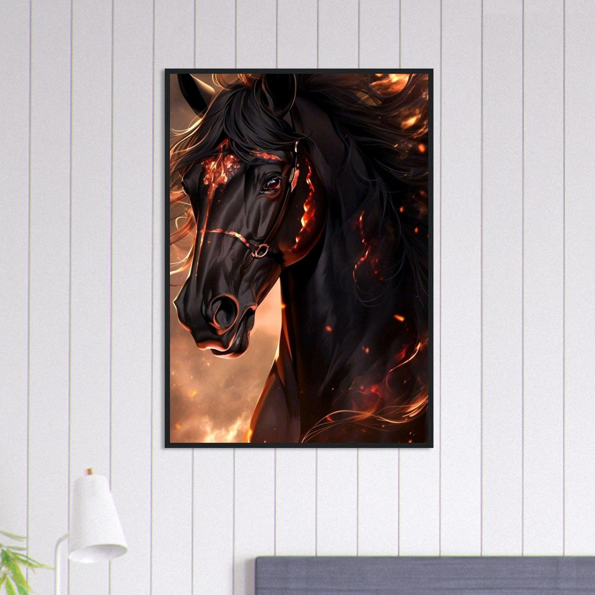 Tableau Cheval Noir Flamme Canvanation