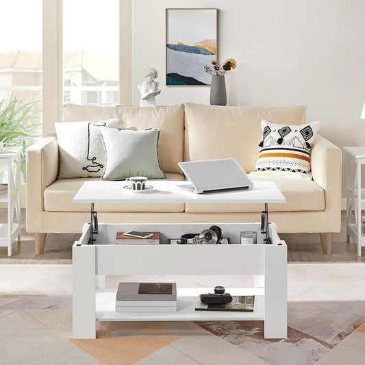 Canvanation Table Basse Blanche à Plateau Relevable 98 x 50 x 42 cm : Élégance et Fonctionnalité au Quotidien