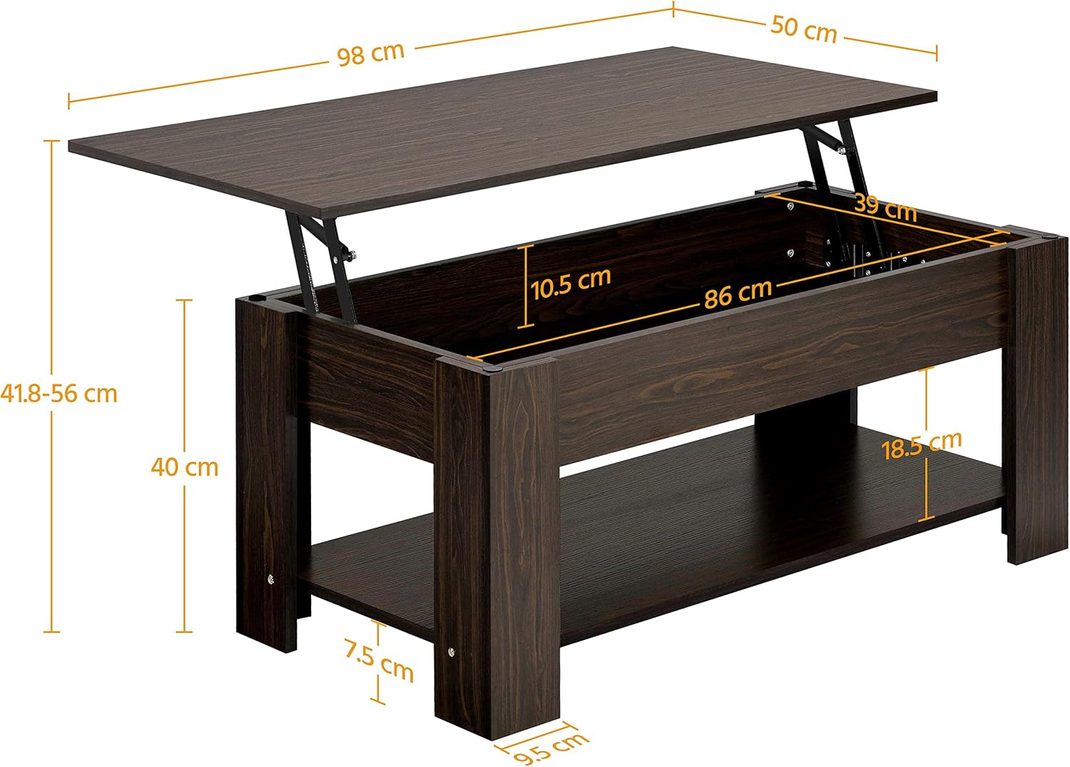 Table Basse Marron à Plateau Relevable 98 x 50 x 42 cm : Élégance et Praticité au Quotidien