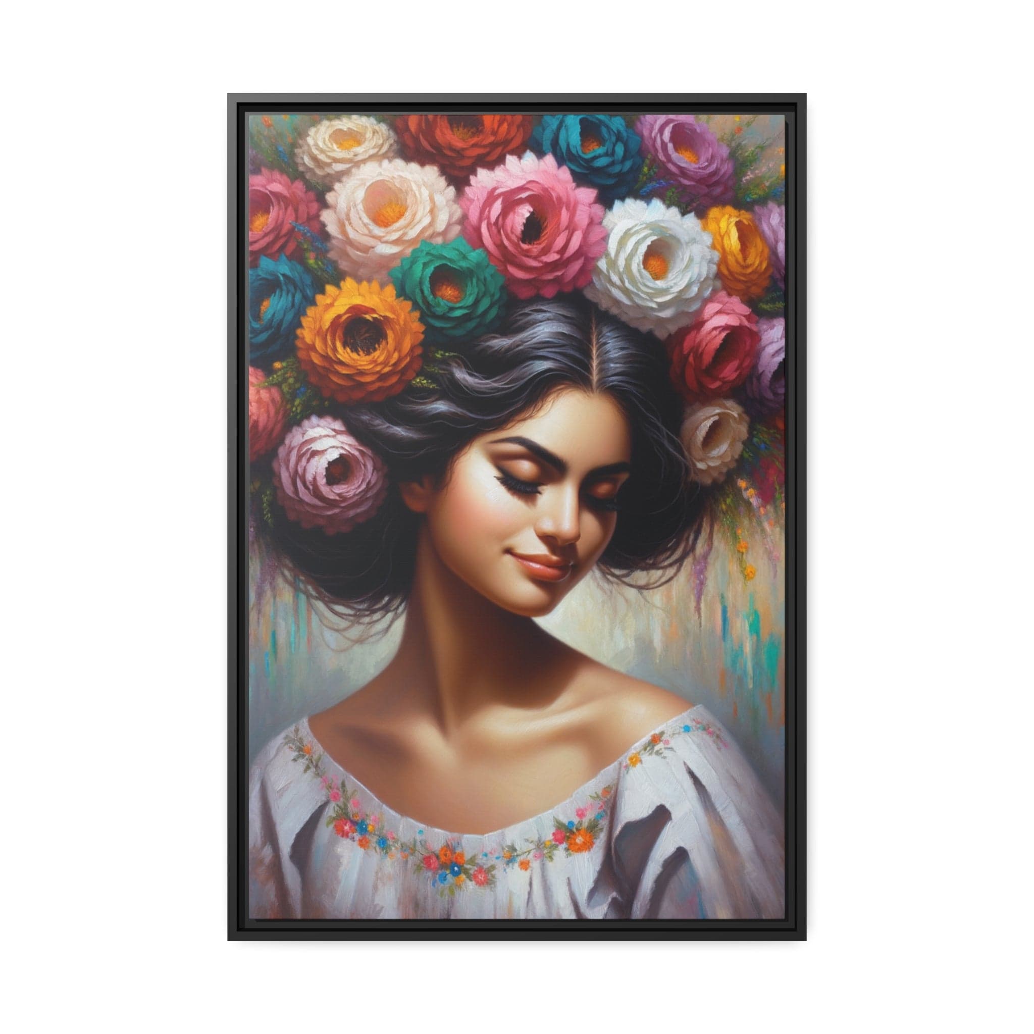 Printify Canvas 24″ x 36″ (Vertical) Tableau Femme Avec Des Fleurs