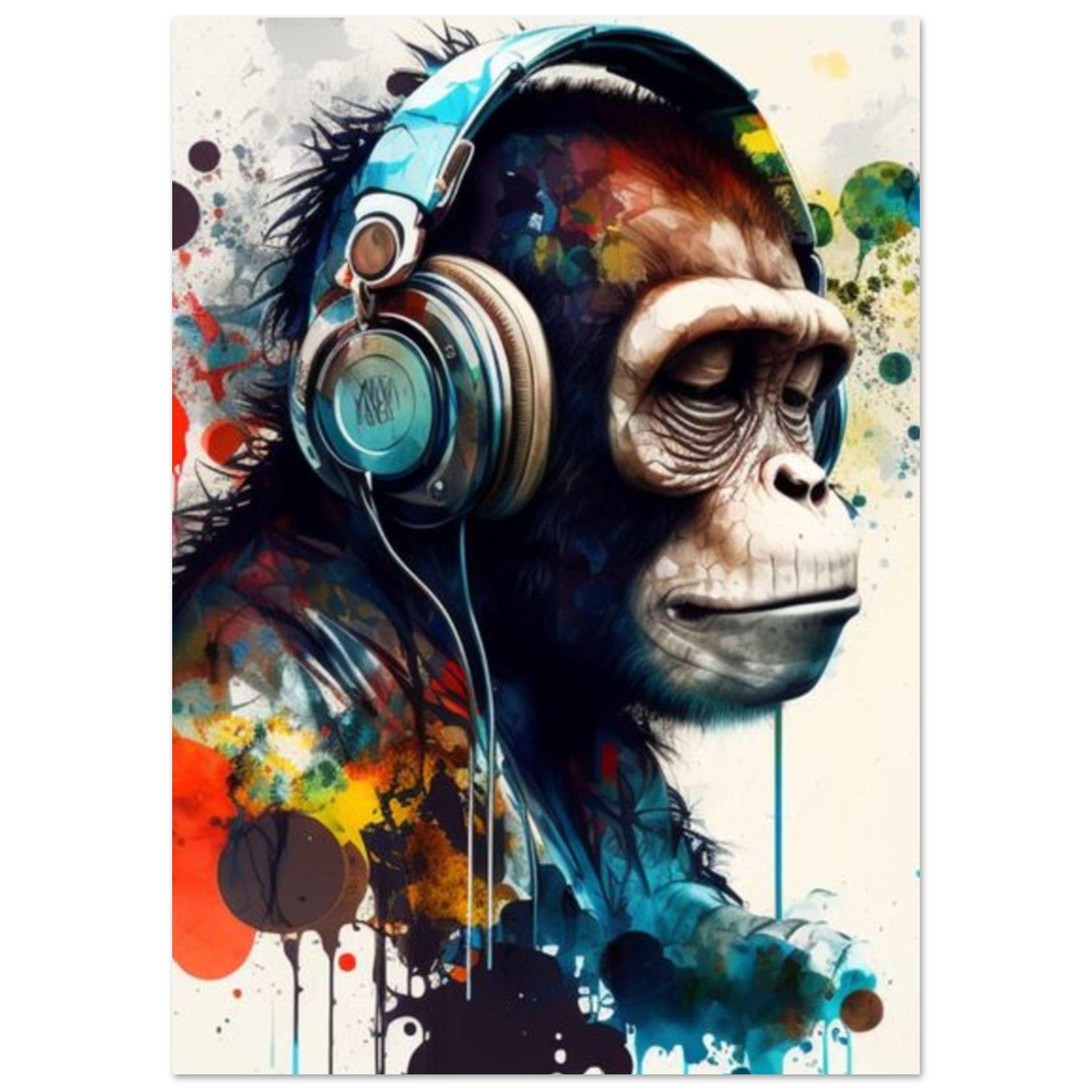 Poster Singe Casque Bleu Couleur