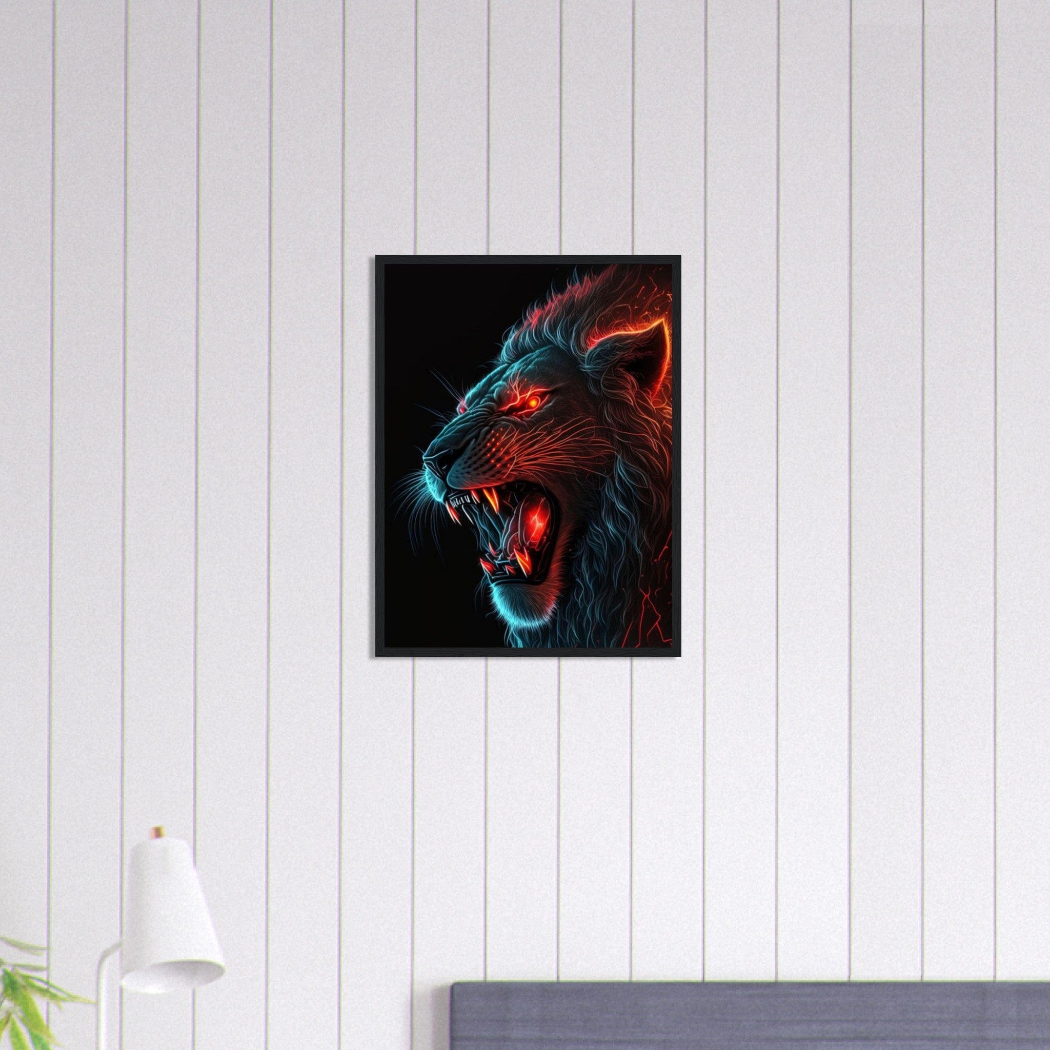 Canvanation Print Material 45x60 cm / 18x24″ Tableau Lion Feu Bleu Orange