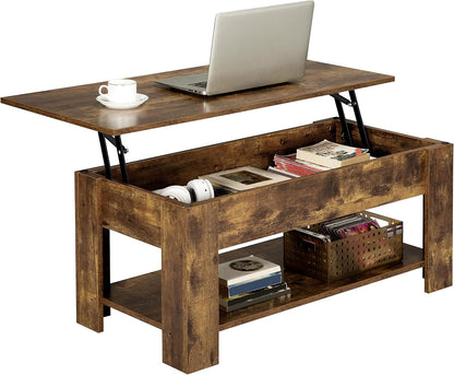 Canvanation Table Basse Brun à Plateau Relevable 98 x 50 x 42 cm : Style Intemporel et Praticité