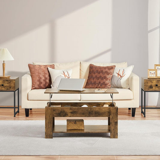 Canvanation Table Basse Brun à Plateau Relevable 98 x 50 x 42 cm : Style Intemporel et Praticité