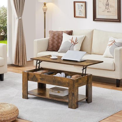 Canvanation Table Basse Brun à Plateau Relevable 98 x 50 x 42 cm : Style Intemporel et Praticité