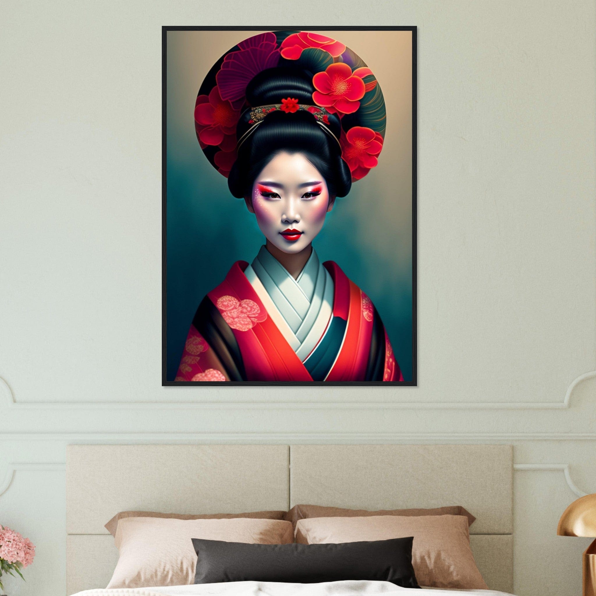 Tableau Japon Geisha Kimono Fleurs Canvanation