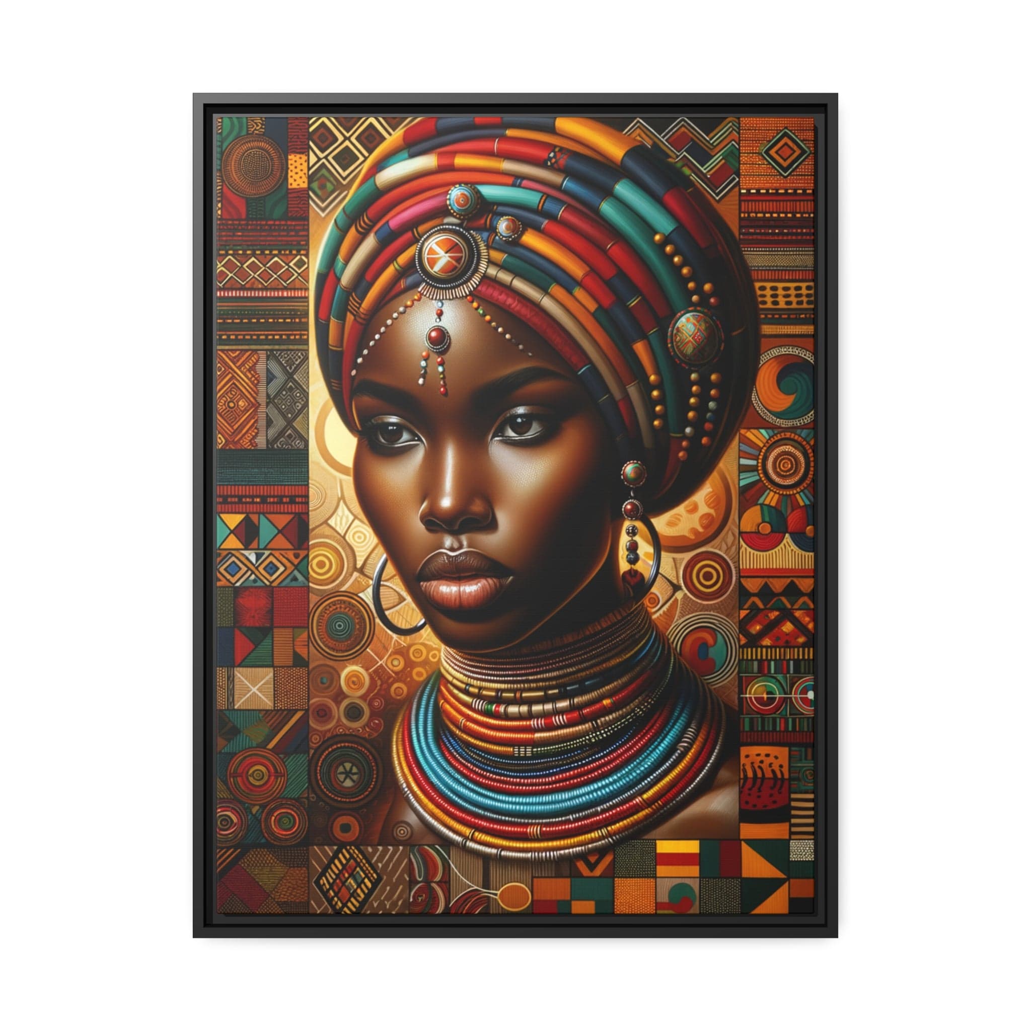 Printify Canvas 24" x 32" (Vertical) / Black / 1.25" Tableau "Élégance africaine : Un tableau vibrant rendant hommage à la beauté et à la force des femmes africaines"